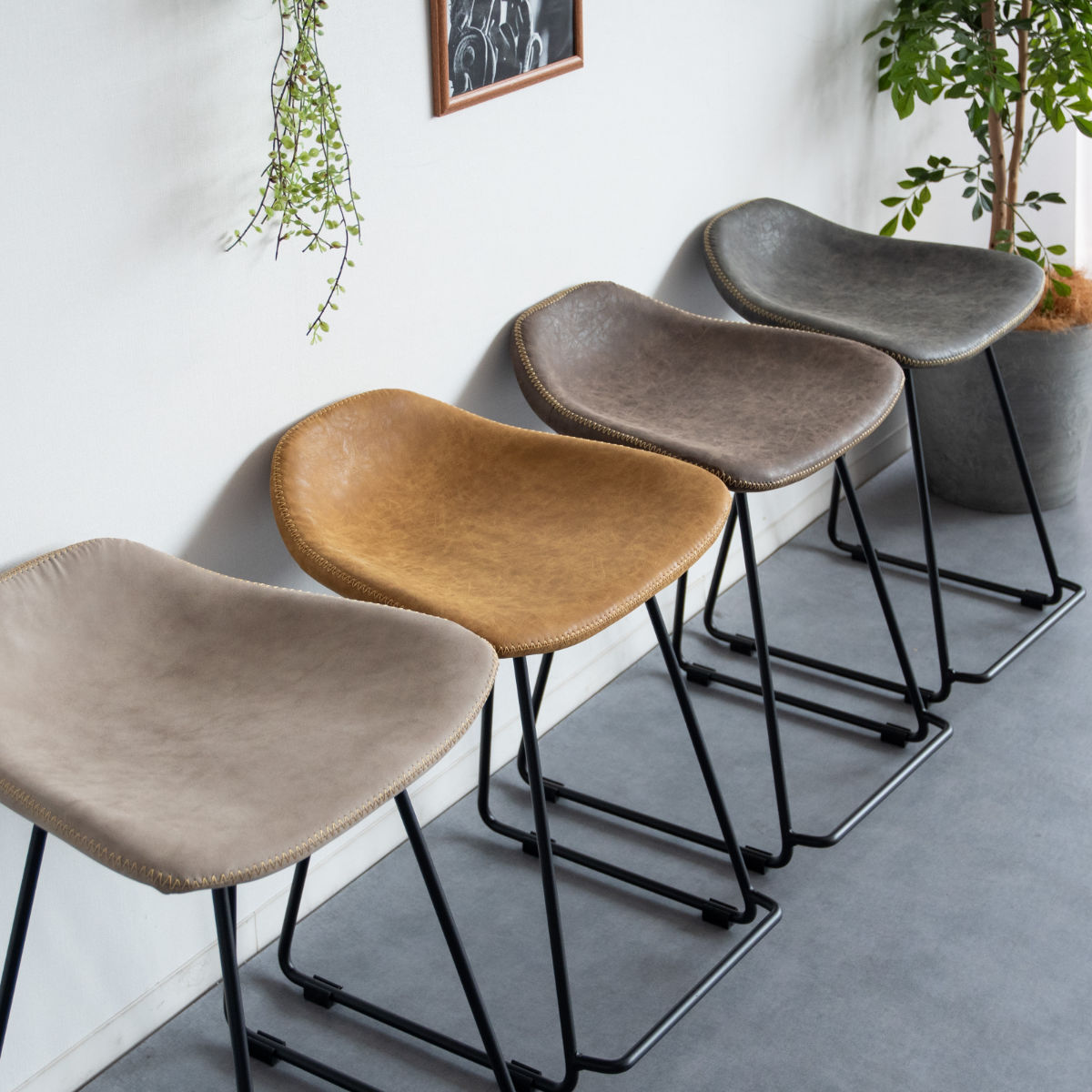 スツール 座面高45cm Filant ( チェア 背もたれなし スチール PUレザー チェアー イス 椅子 いす ダイニングチェア 腰掛け 玄関 デスクチェア 来客用 キッチン おしゃれ リビング デスク 食卓 サブチェア ) 【キャメル】 キャメル