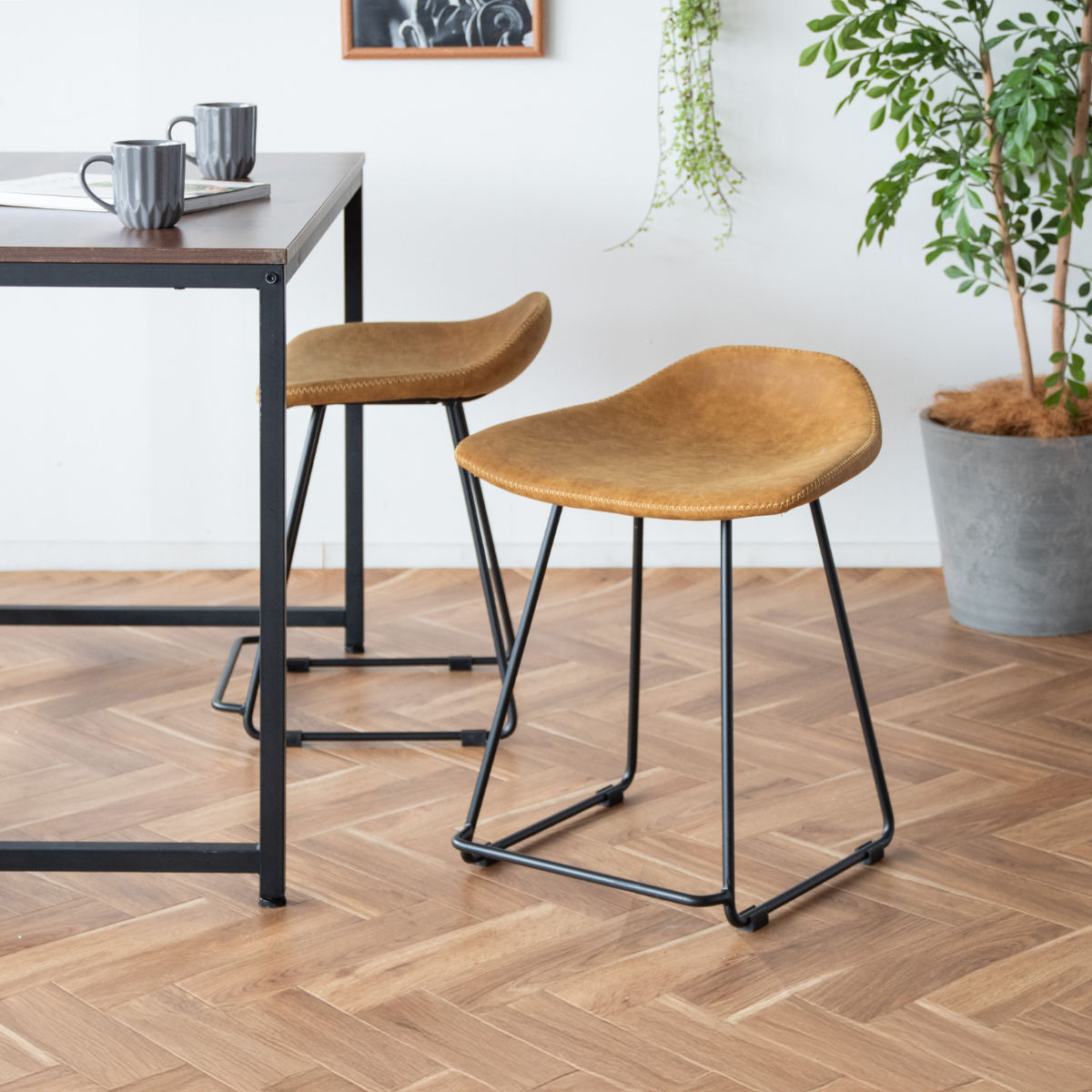 スツール 座面高45cm Filant ( チェア 背もたれなし スチール PUレザー チェアー イス 椅子 いす ダイニングチェア 腰掛け 玄関 デスクチェア 来客用 キッチン おしゃれ リビング デスク 食卓 サブチェア ) 【キャメル】 キャメル