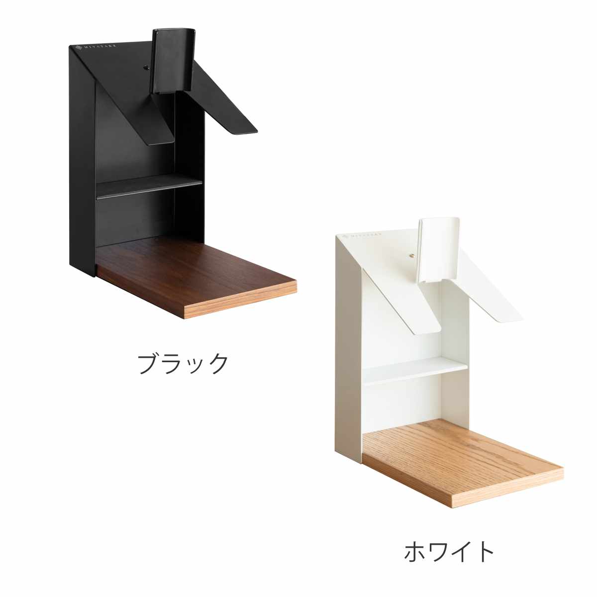 ヘルメットスタンド 幅20cm 棚付 ディスプレイラック GALEA ( ディスプレイ ラック バイク ヘルメット 棚 収納 卓上 スタンド ブラック ホワイト ) 【ブラック】 ブラック