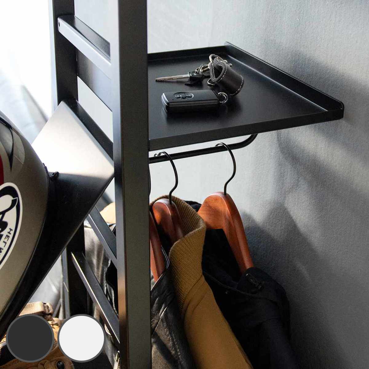 専用 追加ディスプレイ棚 スチール棚 ハンガーバー付 GALEA ( 追加 棚 ヘルメットスタンド 天然木 パーツ 棚板 追加棚板 ブラック ホワイト ) 【ホワイト】