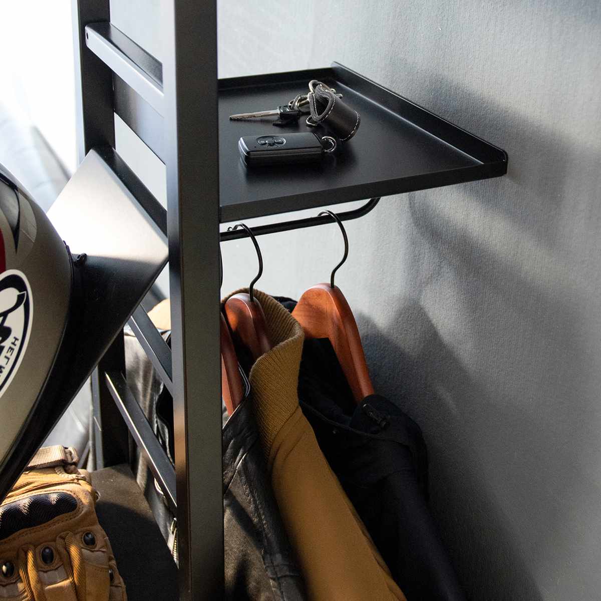 専用 追加ディスプレイ棚 スチール棚 ハンガーバー付 GALEA ( 追加 棚 ヘルメットスタンド 天然木 パーツ 棚板 追加棚板 ブラック ホワイト ) 【ブラック】 ブラック