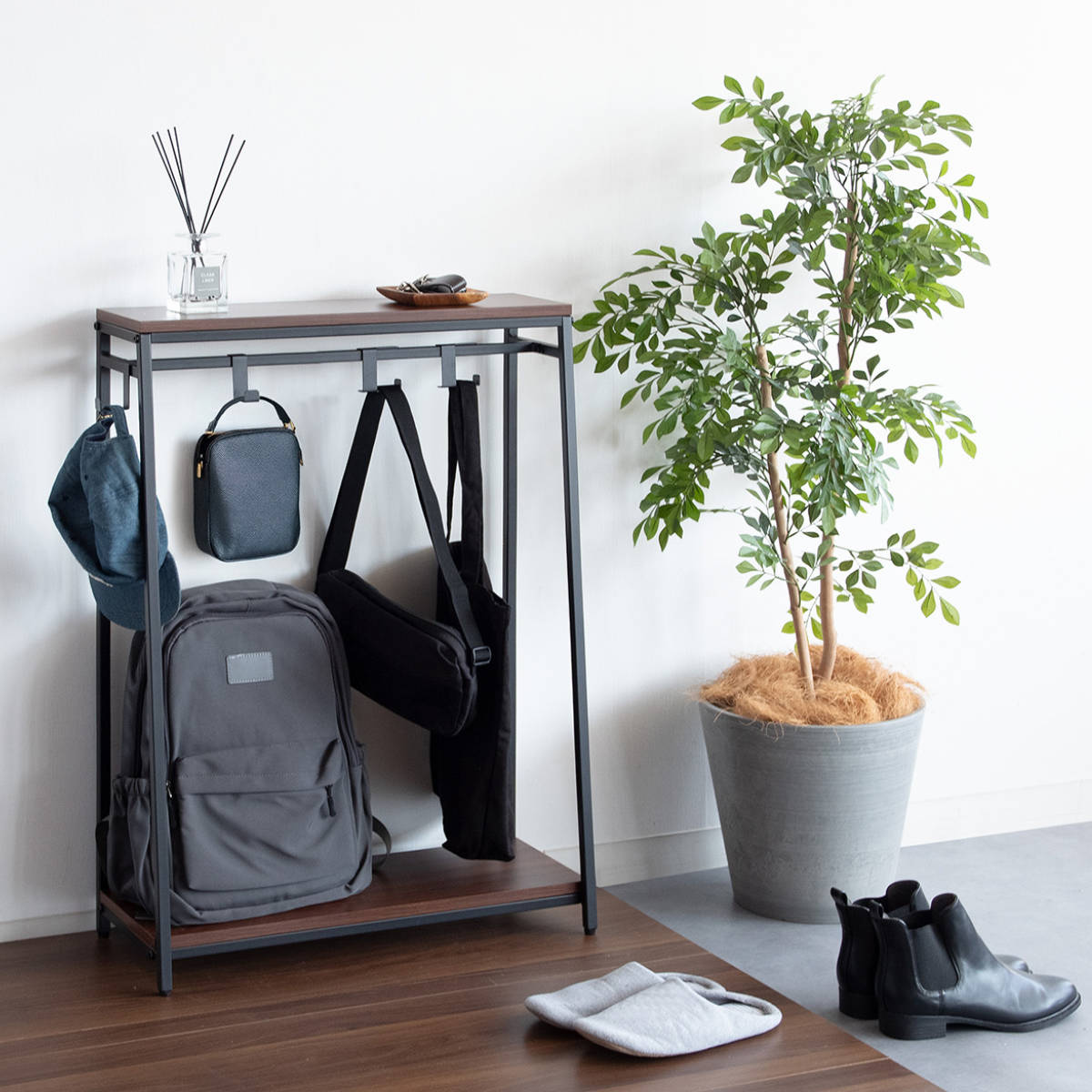 かばん収納 バッグラック Mersa ハンガーラック ( カバン収納 カバン収納ラック ラック 収納 カバン掛け 収納ラック バッグ カバン かばん 吊るす 吊り下げ 鞄 スリム コンパクト 省スペース 2段棚 マルチラック ) 【ホワイト】 ホワイト