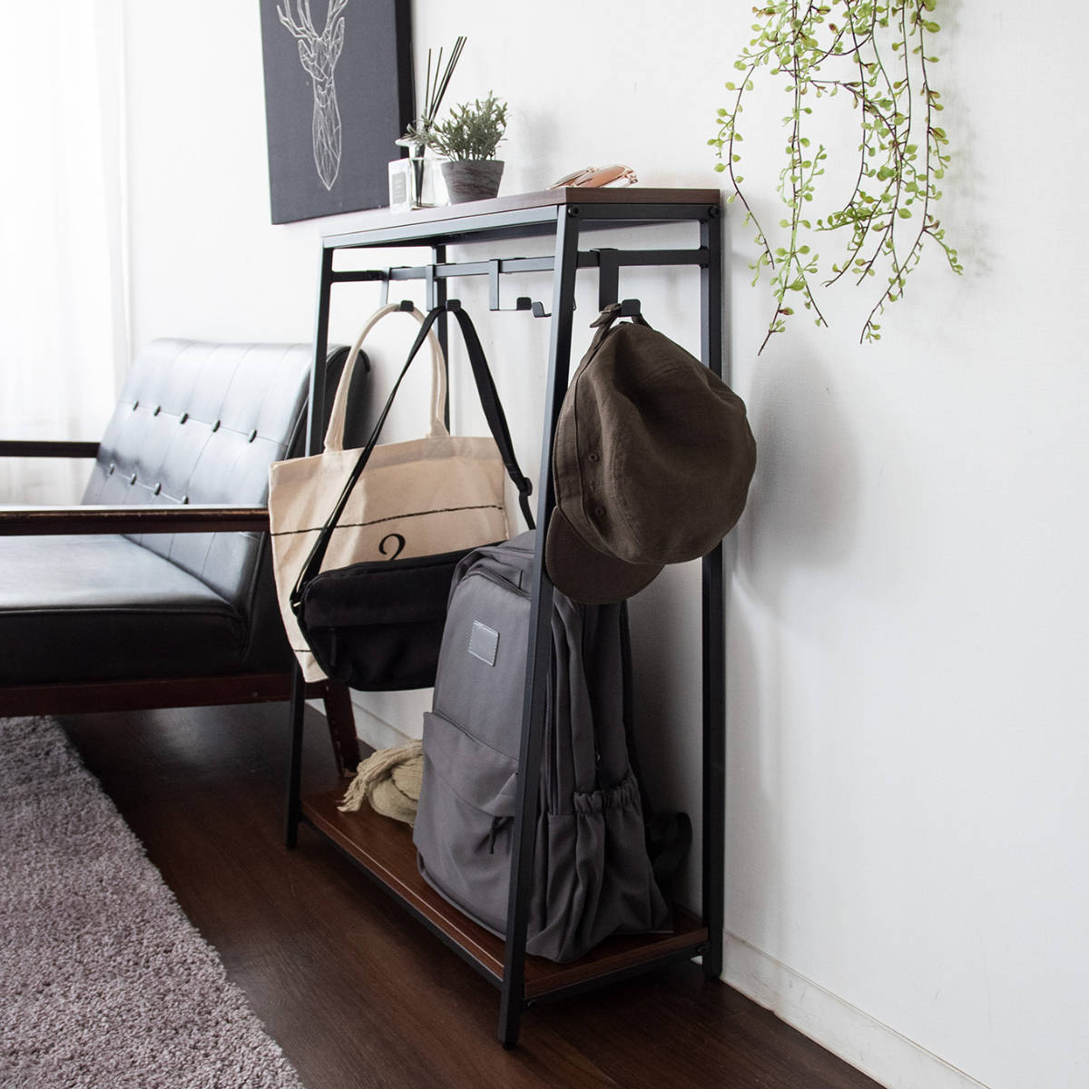 かばん収納 バッグラック Mersa ハンガーラック ( カバン収納 カバン収納ラック ラック 収納 カバン掛け 収納ラック バッグ カバン かばん 吊るす 吊り下げ 鞄 スリム コンパクト 省スペース 2段棚 マルチラック ) 【ホワイト】 ホワイト