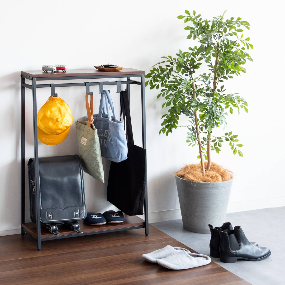 かばん収納 バッグラック Mersa ハンガーラック ( カバン収納 カバン収納ラック ラック 収納 カバン掛け 収納ラック バッグ カバン かばん 吊るす 吊り下げ 鞄 スリム コンパクト 省スペース 2段棚 マルチラック ) 【ホワイト】 ホワイト