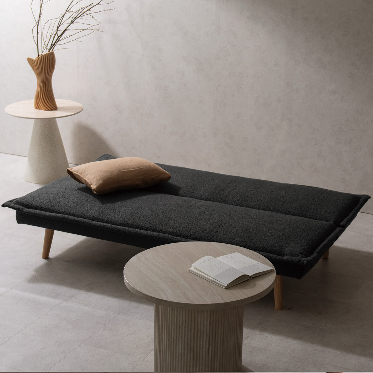 ソファベッド 幅165cm 3人掛け 3段階リクライニング Capella ( ソファ ベッド リクライニング 3段階 ソファー Sバネ ウレタン ブークレ生地 アームレス 肘なし 天然木脚 座面 奥行 広い 来客用 ファブリック お掃除ロボット対応 ) 【グレージュ】 グレージュ