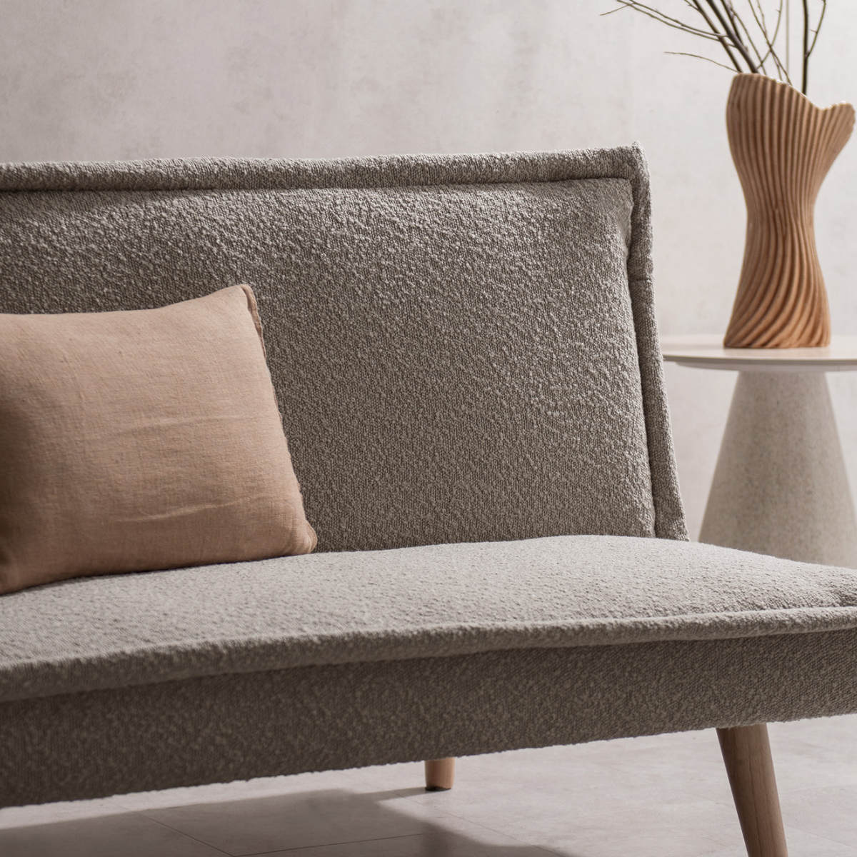 ソファベッド 幅165cm 3人掛け 3段階リクライニング Capella ( ソファ ベッド リクライニング 3段階 ソファー Sバネ ウレタン ブークレ生地 アームレス 肘なし 天然木脚 座面 奥行 広い 来客用 ファブリック お掃除ロボット対応 ) 【グレージュ】 グレージュ