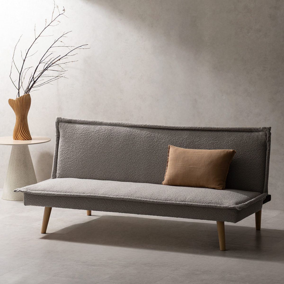 ソファベッド 幅165cm 3人掛け 3段階リクライニング Capella ( ソファ ベッド リクライニング 3段階 ソファー Sバネ ウレタン ブークレ生地 アームレス 肘なし 天然木脚 座面 奥行 広い 来客用 ファブリック お掃除ロボット対応 ) 【グレージュ】 グレージュ