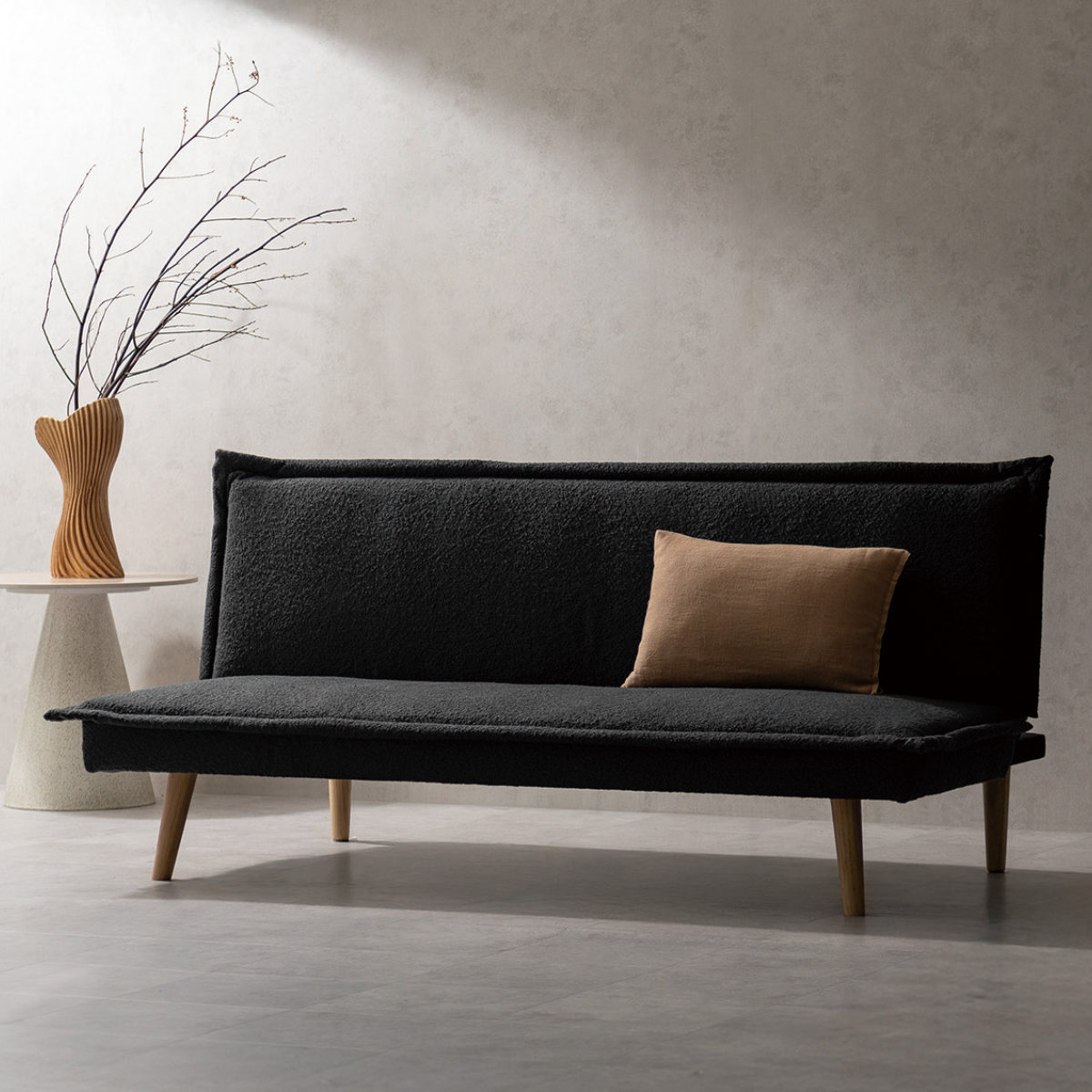 ソファベッド 幅165cm 3人掛け 3段階リクライニング Capella ( ソファ ベッド リクライニング 3段階 ソファー Sバネ ウレタン ブークレ生地 アームレス 肘なし 天然木脚 座面 奥行 広い 来客用 ファブリック お掃除ロボット対応 ) 【グレージュ】 グレージュ