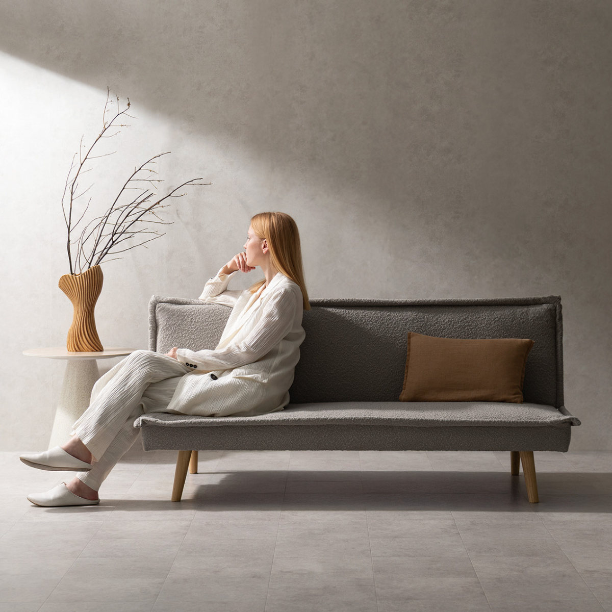 ソファベッド 幅165cm 3人掛け 3段階リクライニング Capella ( ソファ ベッド リクライニング 3段階 ソファー Sバネ ウレタン ブークレ生地 アームレス 肘なし 天然木脚 座面 奥行 広い 来客用 ファブリック お掃除ロボット対応 ) 【グレージュ】 グレージュ