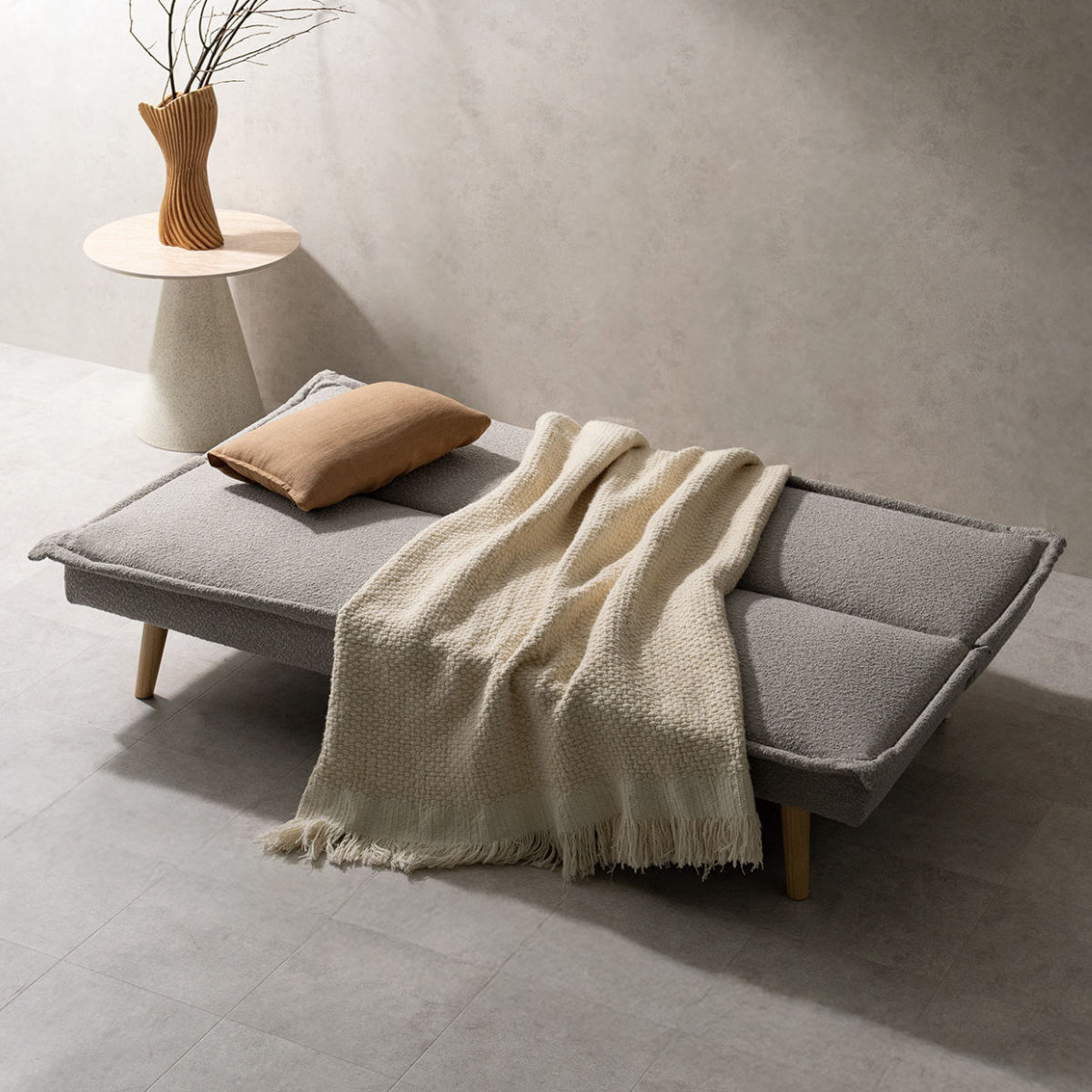 ソファベッド 幅165cm 3人掛け 3段階リクライニング Capella ( ソファ ベッド リクライニング 3段階 ソファー Sバネ ウレタン ブークレ生地 アームレス 肘なし 天然木脚 座面 奥行 広い 来客用 ファブリック お掃除ロボット対応 ) 【グレージュ】 グレージュ