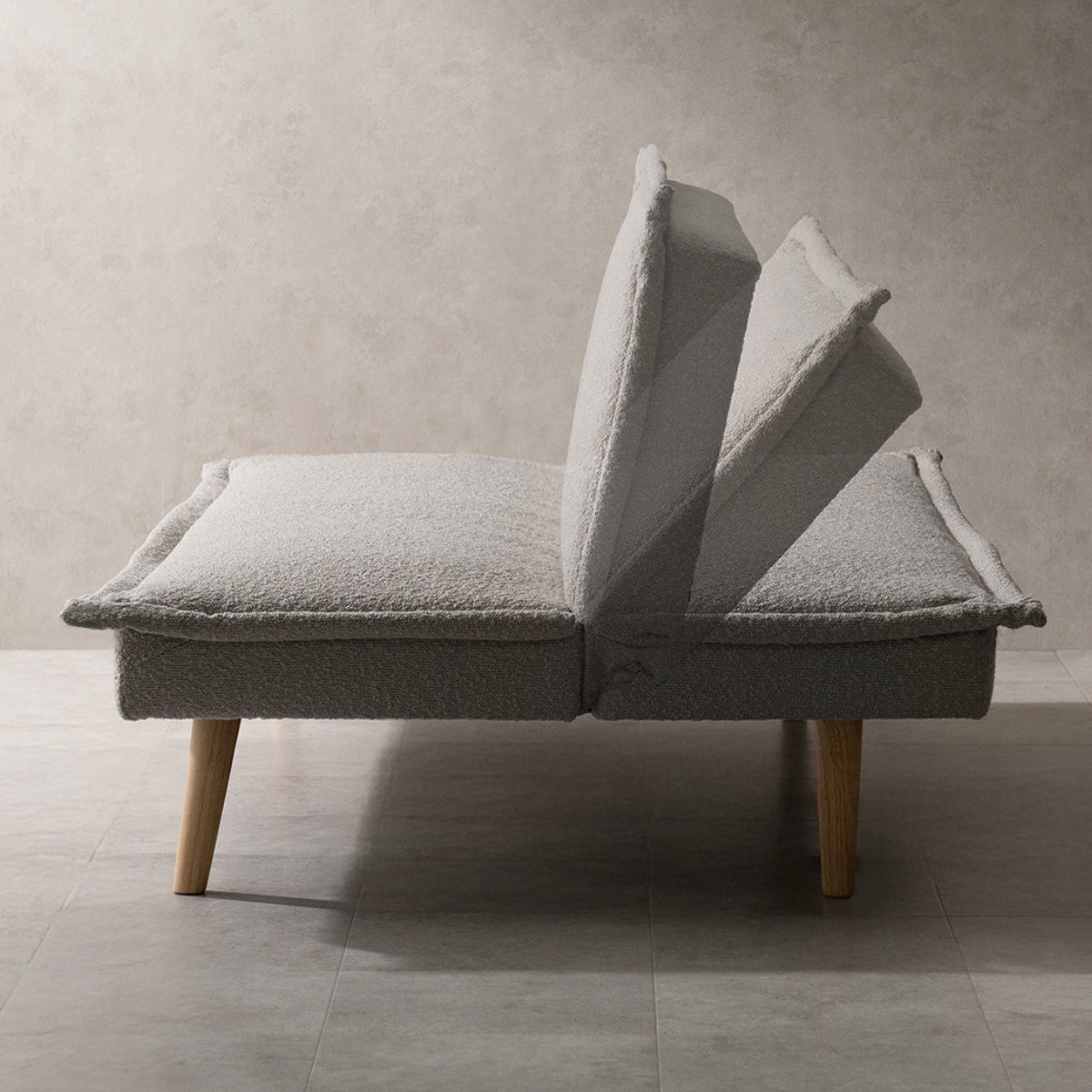 ソファベッド 幅165cm 3人掛け 3段階リクライニング Capella ( ソファ ベッド リクライニング 3段階 ソファー Sバネ ウレタン ブークレ生地 アームレス 肘なし 天然木脚 座面 奥行 広い 来客用 ファブリック お掃除ロボット対応 ) 【グレージュ】 グレージュ