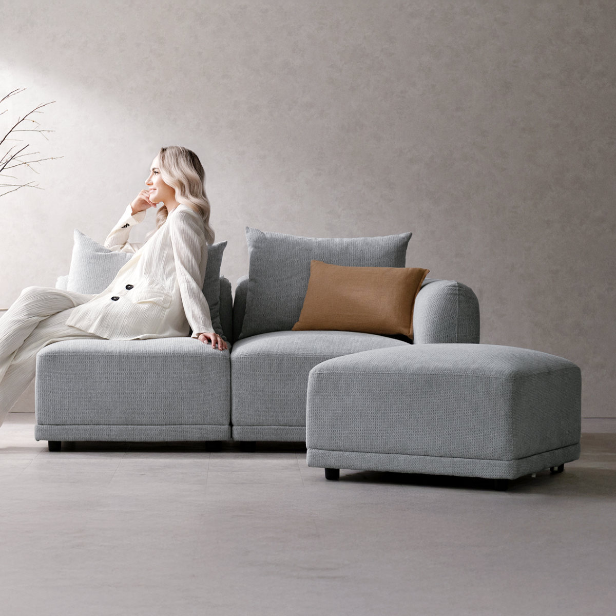 ソファ 組み合わせ オットマン ユニットソファ Palu ( スツール ソファー 1人掛け 足置き カウチソファ 座面 広い ゆったり 座れる ファブリック 完成品 ウレタン 脚付き 連結金具 レイアウト 自由 リビングソファ )