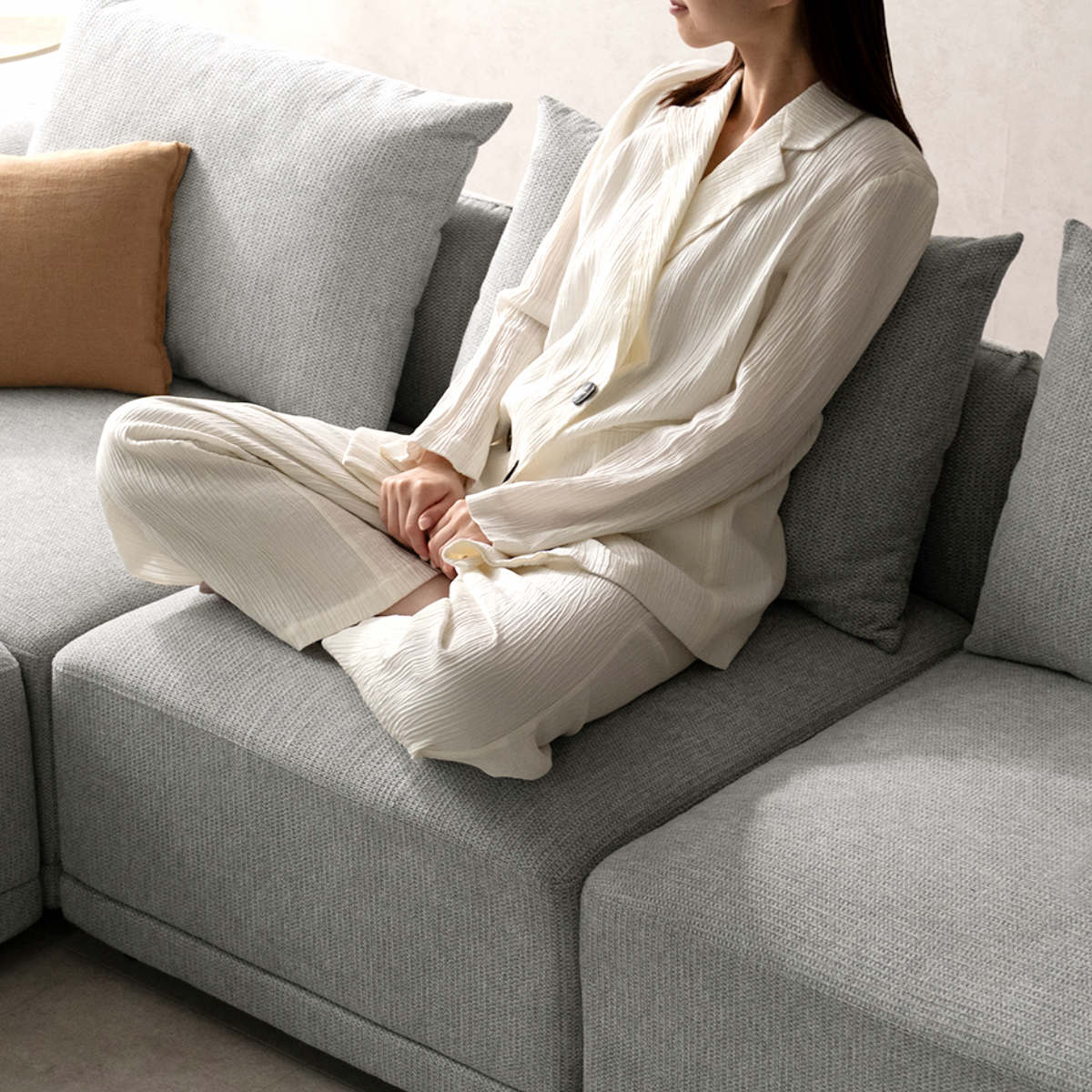 ソファ 組み合わせ アームレスソファ ユニットソファ Palu ( ソファー 1人掛け 座面 広い ゆったり 座れる あぐら ファブリック 背もたれ 肘なし 完成品 ウレタン 脚付き 連結金具 レイアウト 自由 リビングソファ )