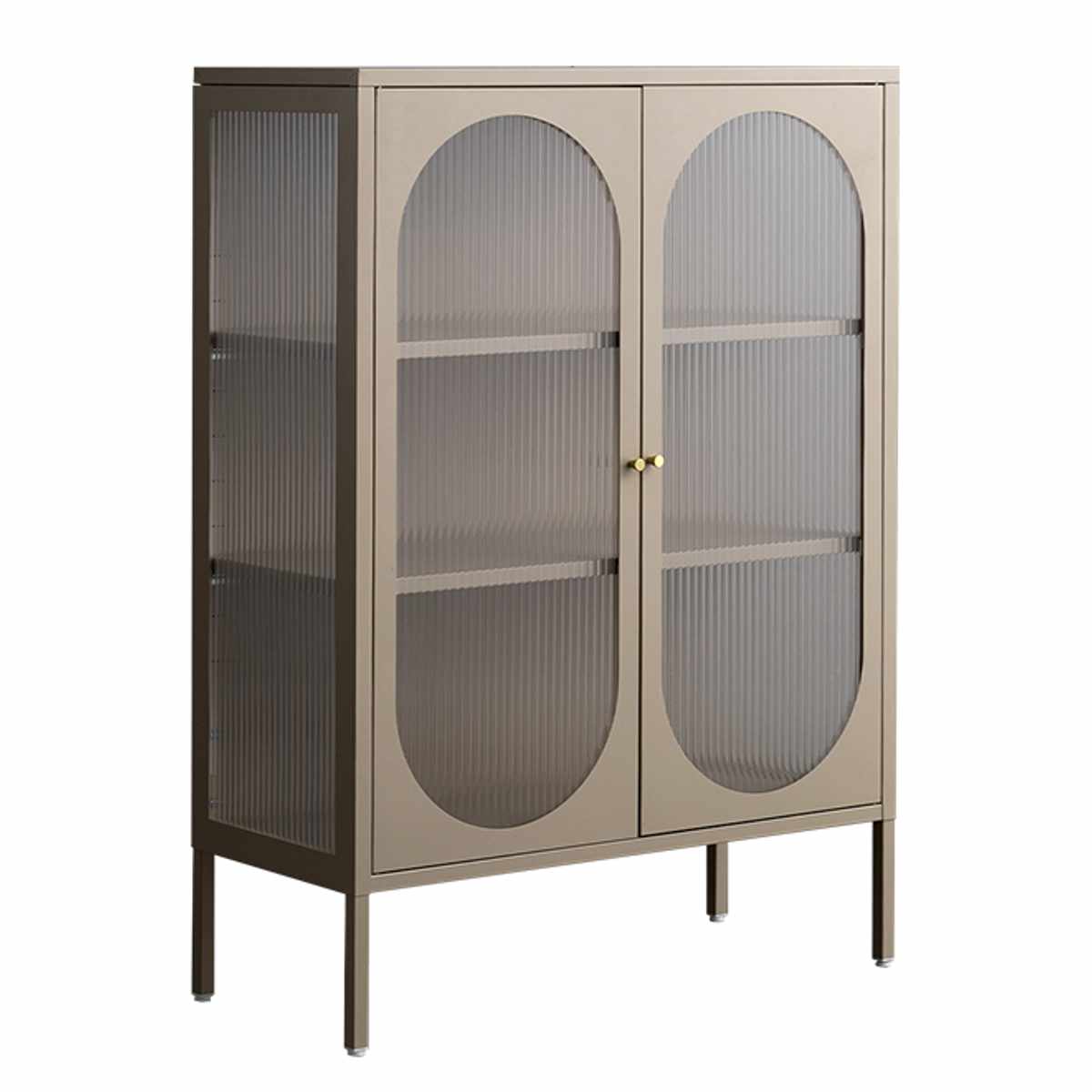 ガラスキャビネット 幅80cm Muun 可動棚 スチール 波板ガラス ( キャビネット 扉 ガラス扉 観音開き 両開き 本棚 ムーン スチールラック ラック 食器棚 飾り棚 キッチン リビング 小物収納 ガラス 透け感 ベージュ ホワイト ) 【ホワイト】 ホワイト