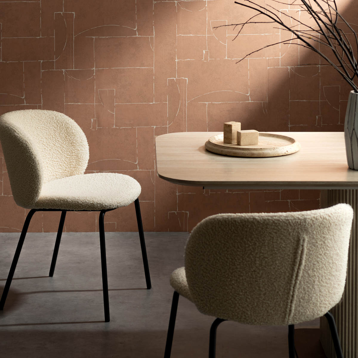 ダイニングチェア 座面高46cm 2脚セット Kerin ブークレ生地 Signature Studio ( チェア ダイニング イス 椅子 天然木 食卓椅子 肘なし アームレス ウレタン いす 食卓 リビング リビングチェア ファブリック クッション座面 ) 【ホワイト】 ホワイト