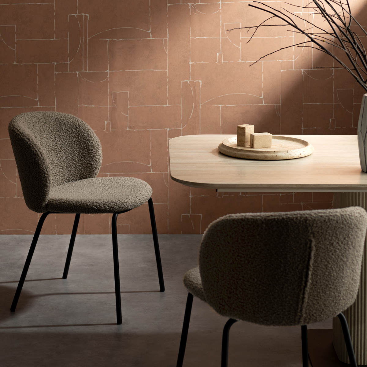 ダイニングチェア 座面高46cm 2脚セット Kerin ブークレ生地 Signature Studio ( チェア ダイニング イス 椅子 天然木 食卓椅子 肘なし アームレス ウレタン いす 食卓 リビング リビングチェア ファブリック クッション座面 ) 【ホワイト】 ホワイト