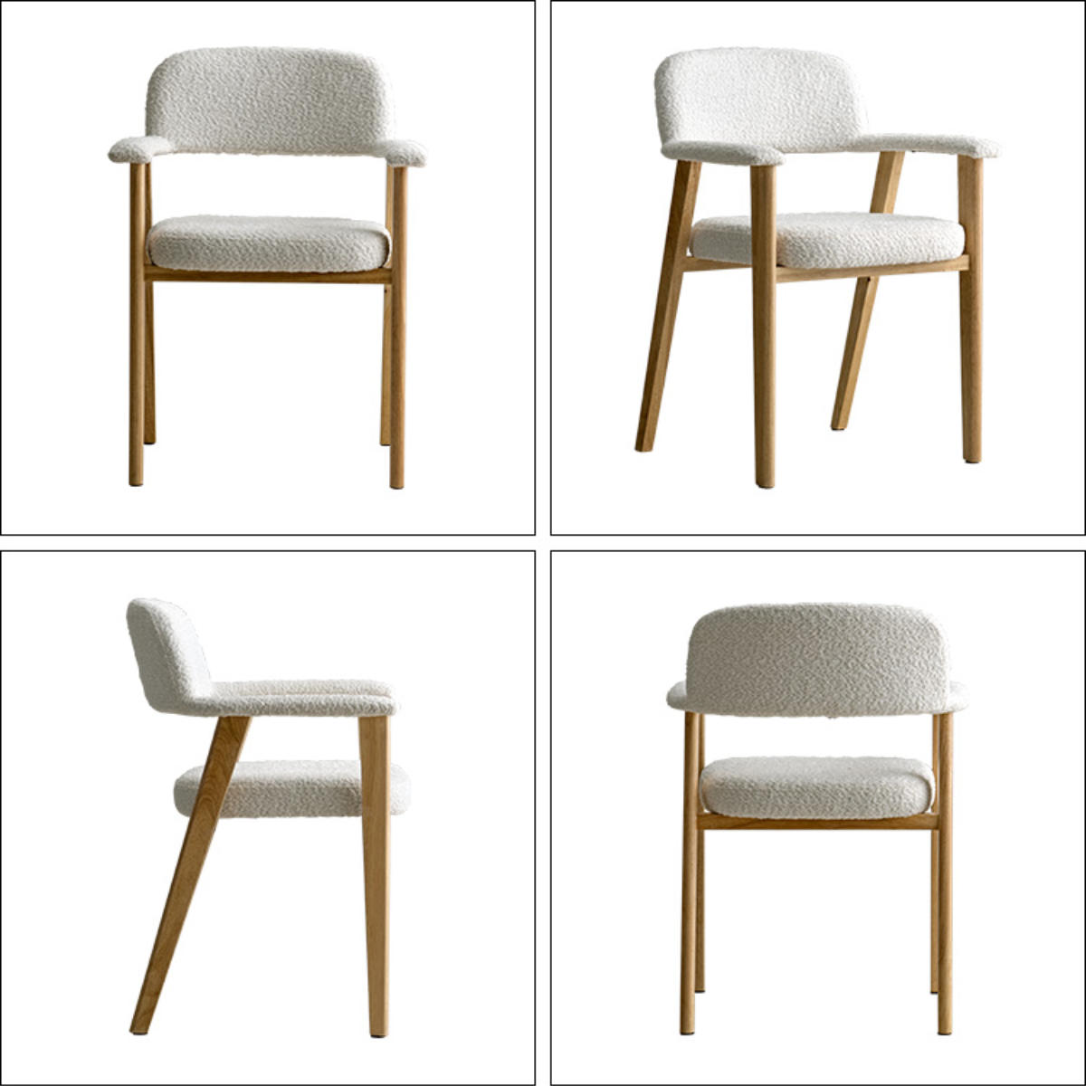 ダイニングチェア 座面高45cm 2脚セット 肘付き Levo 木製 ブークレ生地 Signature Studio ( チェア ダイニング イス 椅子 天然木 食卓椅子 肘掛け アームレスト チェアー いす 食卓 リビング リビングチェア クッション座面 ) 【ブラウン】 ブラウン