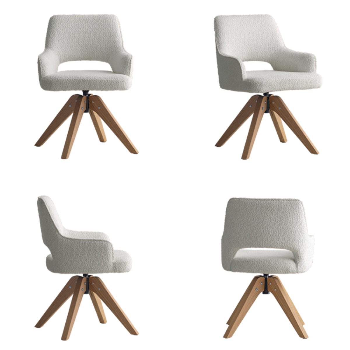 ダイニングチェア 座面高47cm 回転 肘掛け付き ブークレ生地 Oria Signature Studio ( チェア ダイニング イス 天然木 食卓椅子 ウレタン ポケットコイル 椅子 チェアー いす 食卓 リビング リビングチェア ファブリック 回転椅子 ) 【ブラウン】 ブラウン