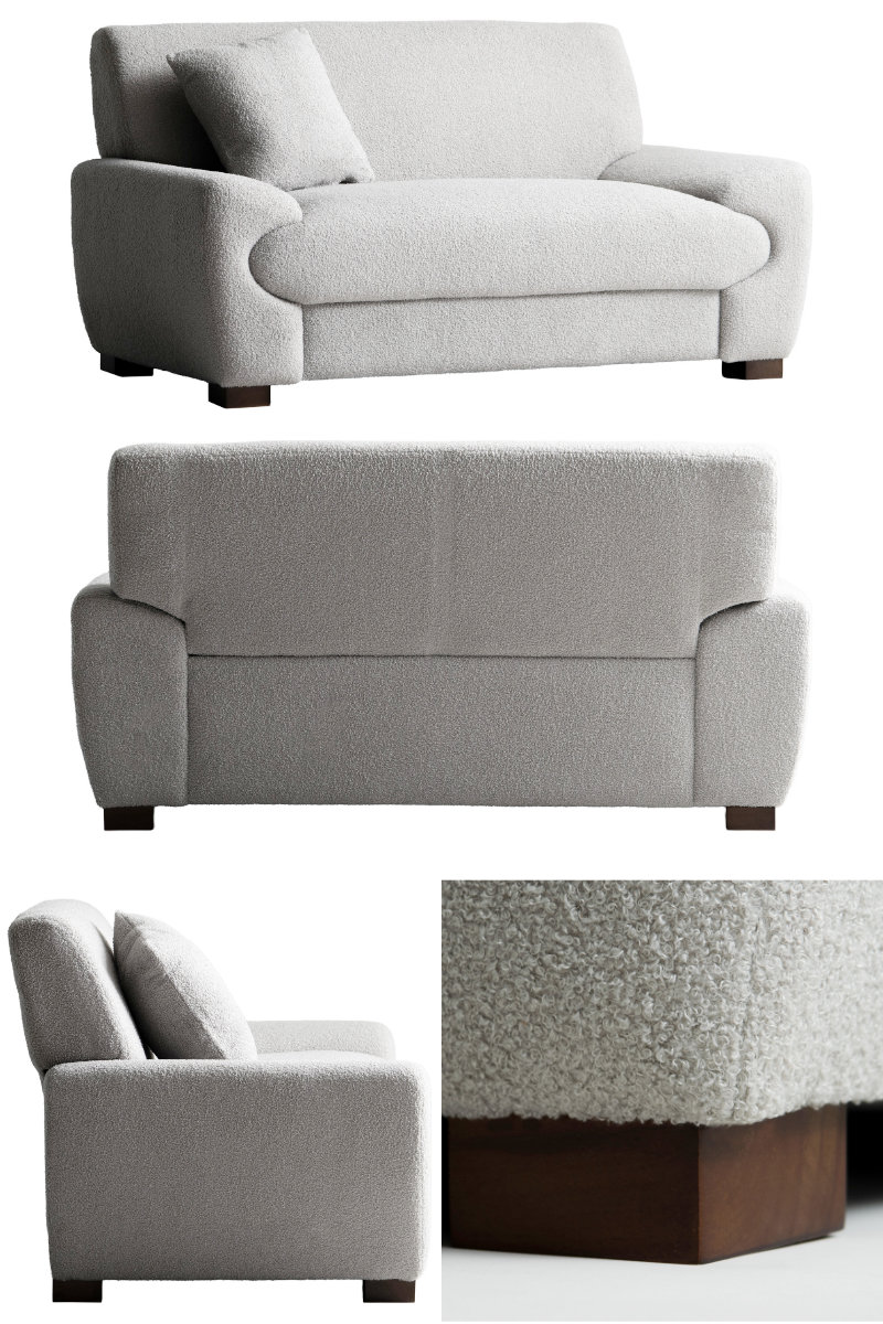 ソファ 幅148cm 2人掛け Meissa Signature Studio ( リビングソファ sofa ブークレ コーデュロイ ウレタン ポケットコイル 座面 広い 完成品 クッション付き 木脚 天然木 ダイニングソファ ソファー ファブリック ) 【コーデュロイグレー】 コーデュロイグレー