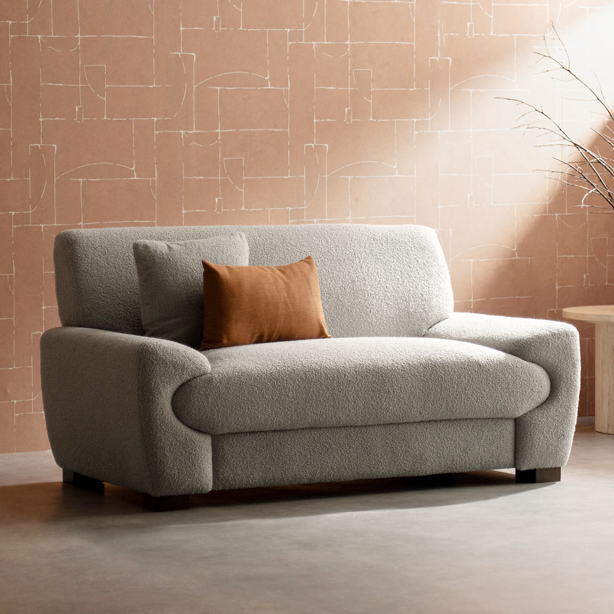 ソファ 幅148cm 2人掛け Meissa Signature Studio ( リビングソファ sofa ブークレ コーデュロイ ウレタン ポケットコイル 座面 広い 完成品 クッション付き 木脚 天然木 ダイニングソファ ソファー ファブリック ) 【コーデュロイグレー】 コーデュロイグレー