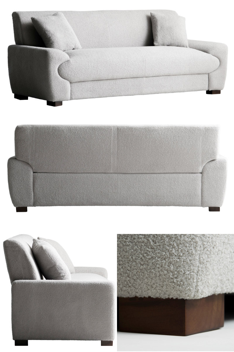 ソファ 幅198cm 3人掛け Meissa Signature Studio ( 開梱設置 リビングソファ sofa ブークレ コーデュロイ ウレタン ポケットコイル 座面 広い 完成品 クッション付き 木脚 天然木 ダイニングソファ ソファー ファブリック ) 【ブークレグレー】 ブークレグレー