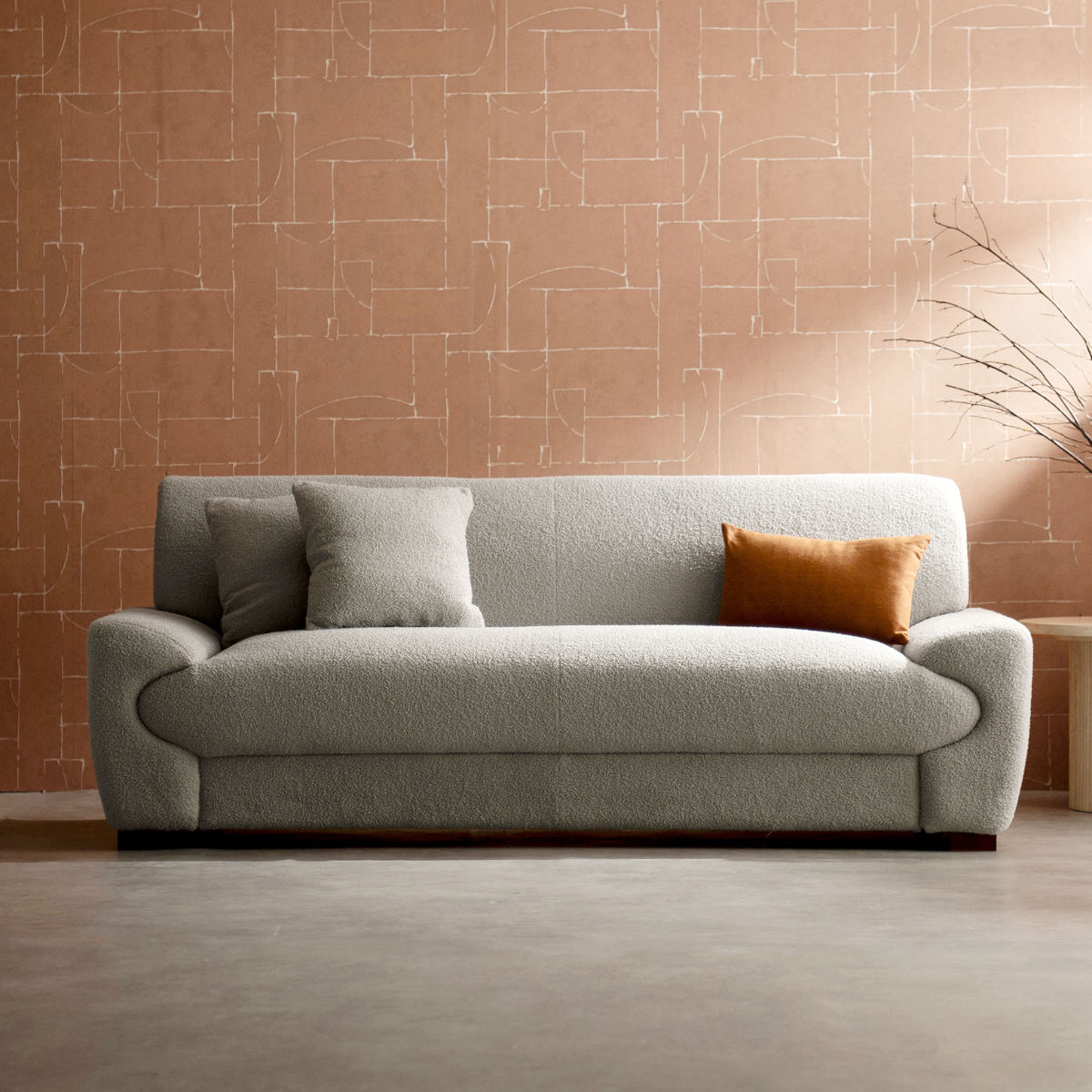 ソファ 幅198cm 3人掛け Meissa Signature Studio ( 開梱設置 リビングソファ sofa ブークレ コーデュロイ ウレタン ポケットコイル 座面 広い 完成品 クッション付き 木脚 天然木 ダイニングソファ ソファー ファブリック ) 【ブークレグレー】 ブークレグレー