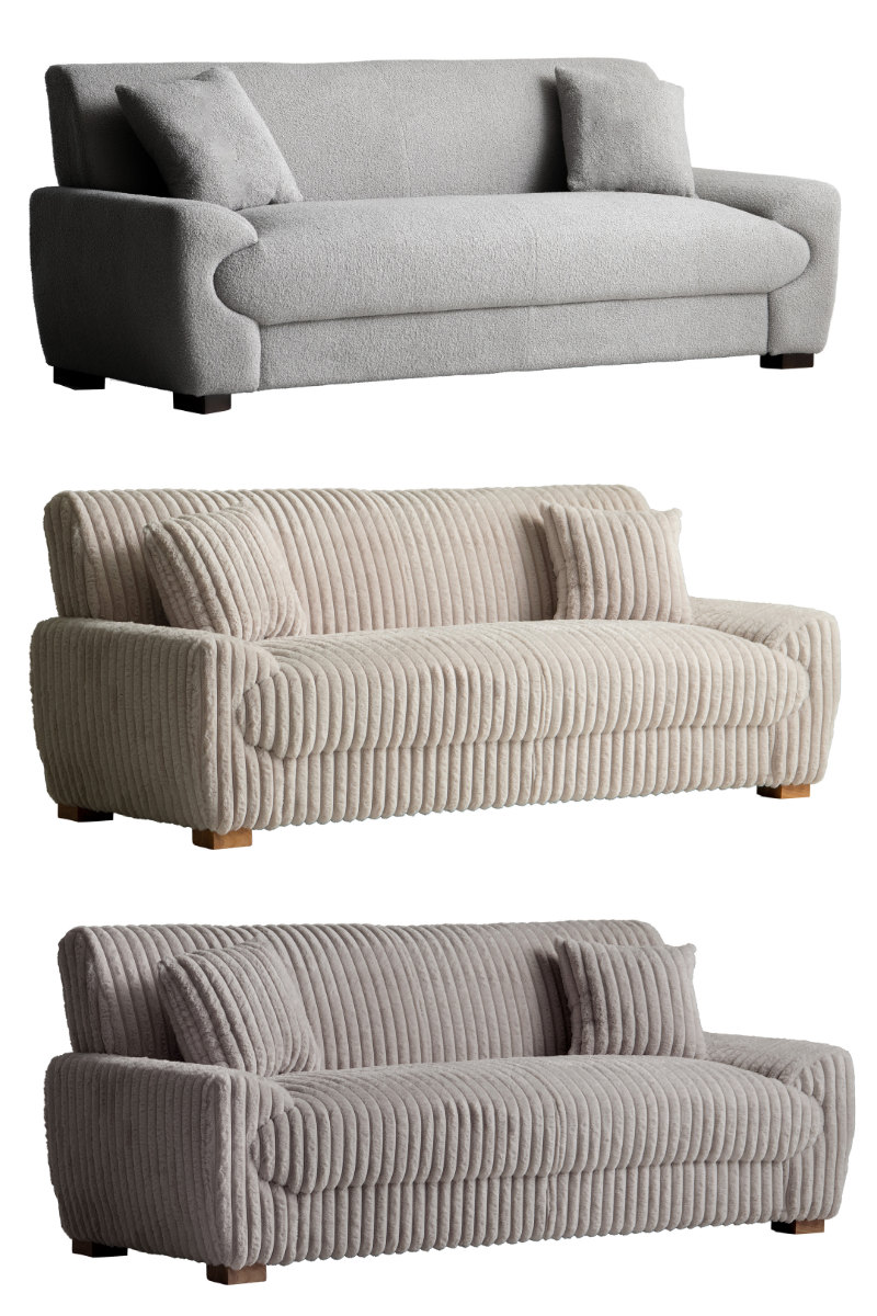 ソファ 幅198cm 3人掛け Meissa Signature Studio ( 開梱設置 リビングソファ sofa ブークレ コーデュロイ ウレタン ポケットコイル 座面 広い 完成品 クッション付き 木脚 天然木 ダイニングソファ ソファー ファブリック ) 【ブークレグレー】 ブークレグレー