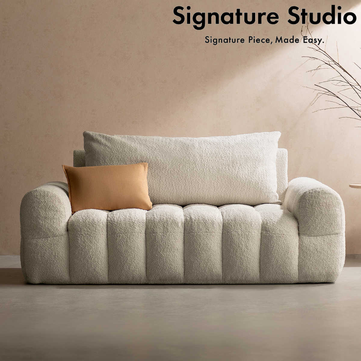 ソファ 2.5人掛け Albi ブークレ生地 Signature Studio ( ソファー ローソファ リビングソファ フロアソファ 脚なし 完成品 ファブリック 2人掛けソファ ふわふわ 座面 広い ポケットコイル 座り心地 快適 肘置き )