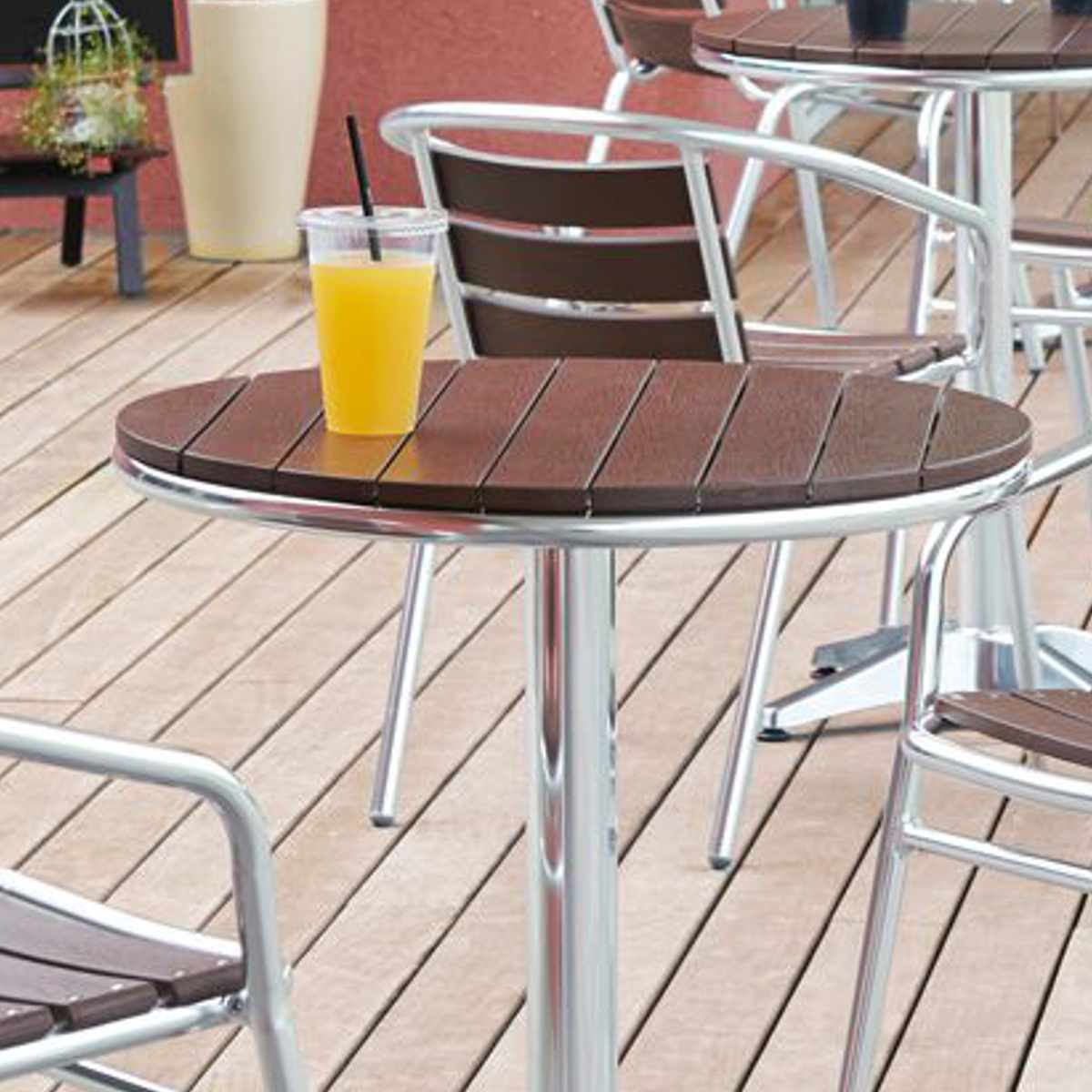 ガーデンテーブル アルミ+ジュシテーブル P60RT ( 法人限定 屋外 テーブル アルミ製 木目調 樹脂 日本製 丸テーブル テラス 屋外テーブル ナチュラル シンプル おしゃれ ラウンド 丸 )