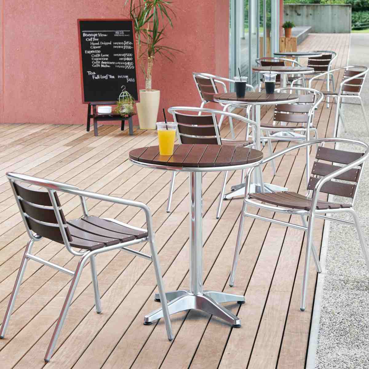 ガーデンチェア アルミ+ジュシチェア P53AC ( 法人限定 屋外 イス アルミ製 木目調 樹脂 日本製 背付 肘付 テラス 屋外ベンチ 椅子 いす 背もたれ付き 背付き ナチュラル シンプル おしゃれ )