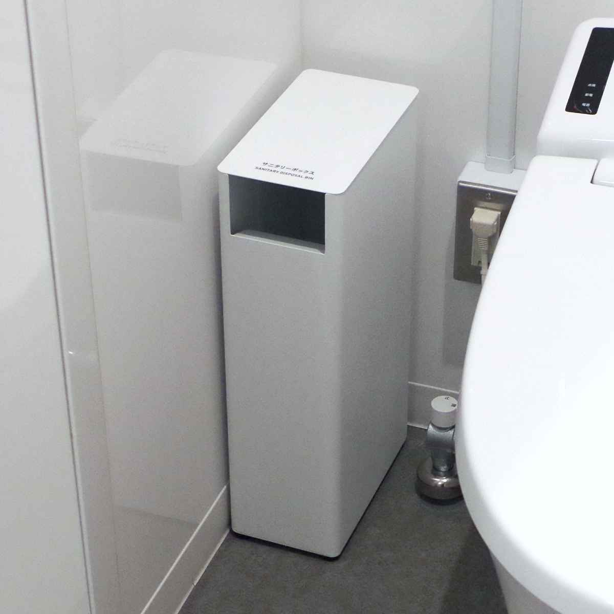 ゴミ箱 業務用 サニタリーボックス MS ( 法人限定 トイレ サニタリー フタなし スリム 袋止め付き 英語併記 大容量 トイレ用品 トイレ用ごみ箱 汚物入れ スチール製 おしゃれ シンプル 黒 白 ) 【ホワイト】 ホワイト