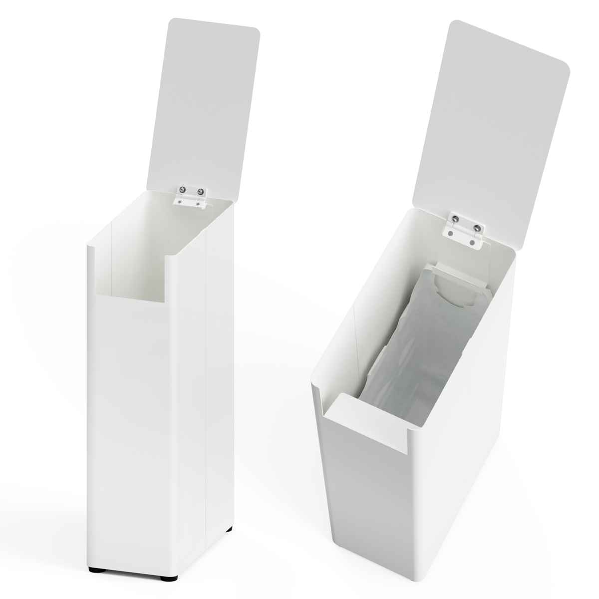 ゴミ箱 業務用 サニタリーボックス MS ( 法人限定 トイレ サニタリー フタなし スリム 袋止め付き 英語併記 大容量 トイレ用品 トイレ用ごみ箱 汚物入れ スチール製 おしゃれ シンプル 黒 白 ) 【ホワイト】 ホワイト