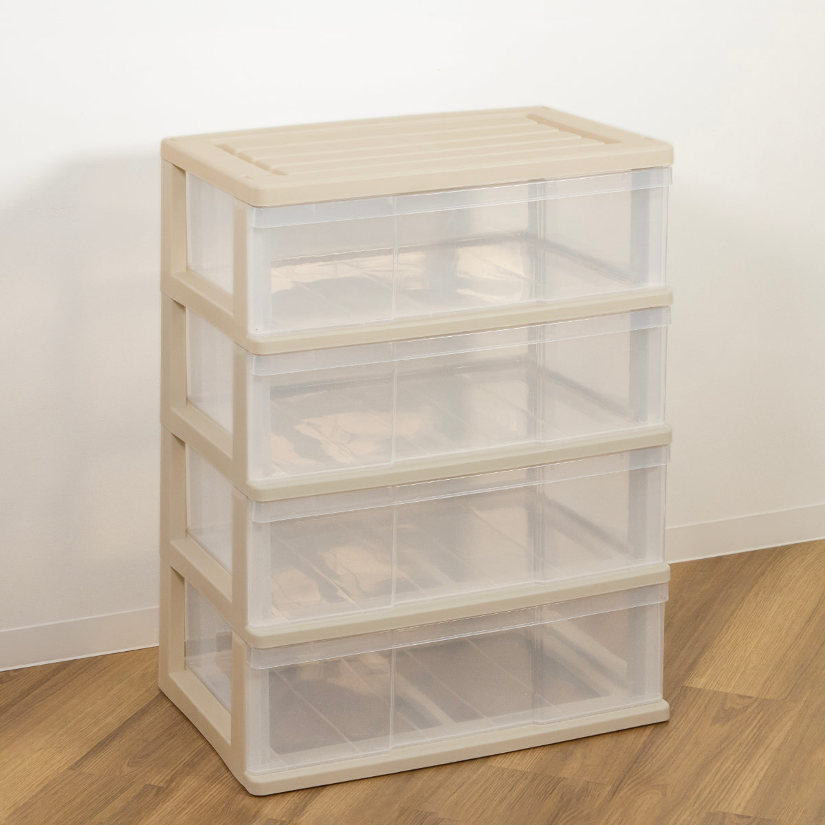 収納ケース ワイド収納ケース 4段 引き出し モノトーンカラー キャスター付き ( 収納ボックス 衣装ケース 衣類収納 子供部屋 子ども部屋 クローゼット収納 チェスト プラスチック 押入れ 収納 ケース 引出し スタッキング ) 【ブラック】 ブラック