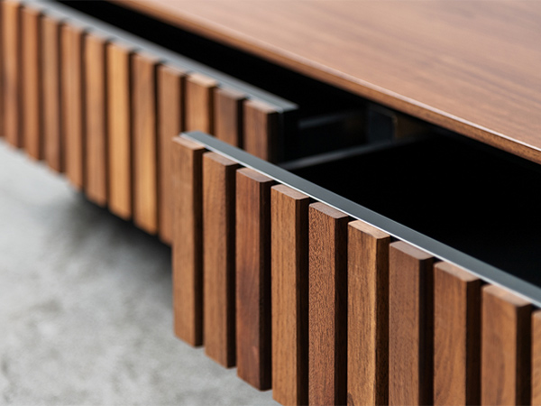 ローテーブル リビングテーブル 天然木 ルーバーデザイン GARBO 幅110cm ( テーブル 収納 センターテーブル ルーバー おしゃれ ウォールナット 完成品 リビング モダン 長方形 開梱設置 収納付き 引き出し 引出し 引出 )