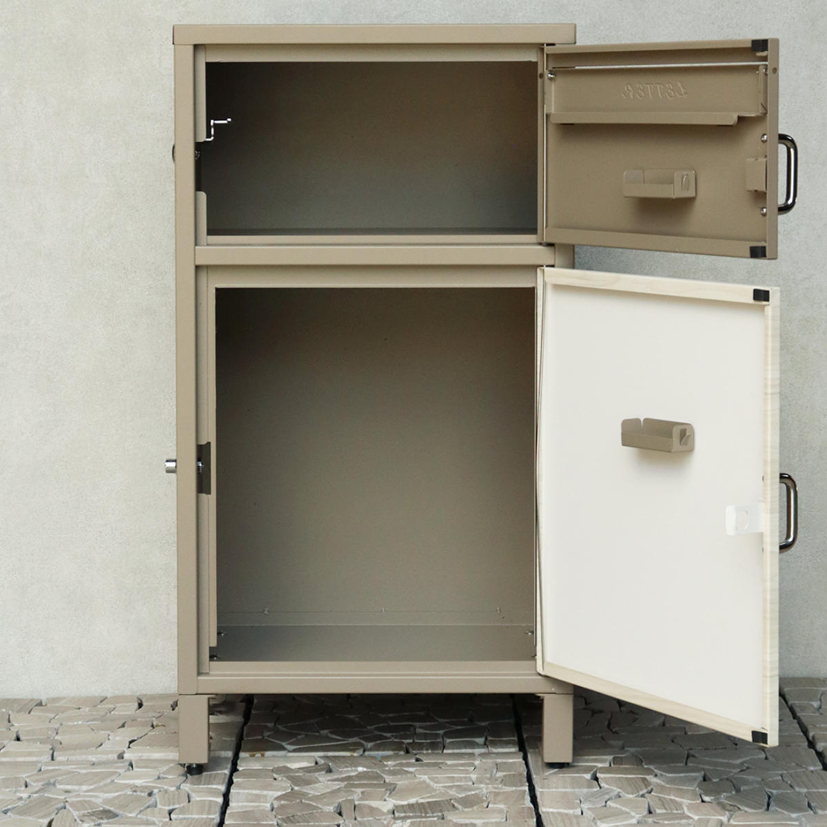 郵便ポスト 宅配ボックス 宅配ボックス付ポスト Dante ダンテ ( 宅配 ボックス ポスト一体型 ポスト 宅配ポスト 一戸建て用 据え置き 置き配用ボックス ステッカー 郵便 郵便受け 宅配BOX 鍵付き 戸建 屋外 おしゃれ ) 【ミルクティーベージュ×WH木目】 ミルクティーベージュ×WH木目