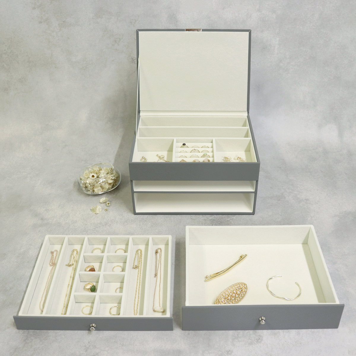 アクセサリーケース ジュエリーボックス Gage 3段 ( 収納 ジュエリー レザー調 アクセサリーボックス ボックス 仕切り ピアス 指輪 リング イヤリング 腕時計 ネックレス おしゃれ ベルベット ) 【ゼニスブルー】 ゼニスブルー