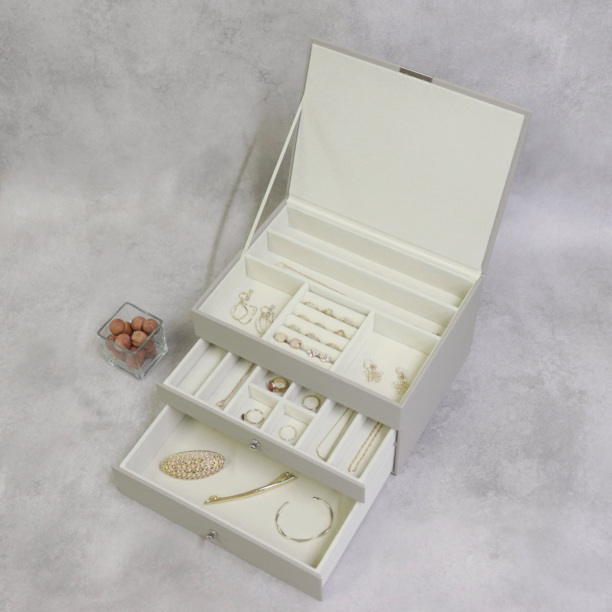 アクセサリーケース ジュエリーボックス Gage 3段 ( 収納 ジュエリー レザー調 アクセサリーボックス ボックス 仕切り ピアス 指輪 リング イヤリング 腕時計 ネックレス おしゃれ ベルベット ) 【ゼニスブルー】 ゼニスブルー