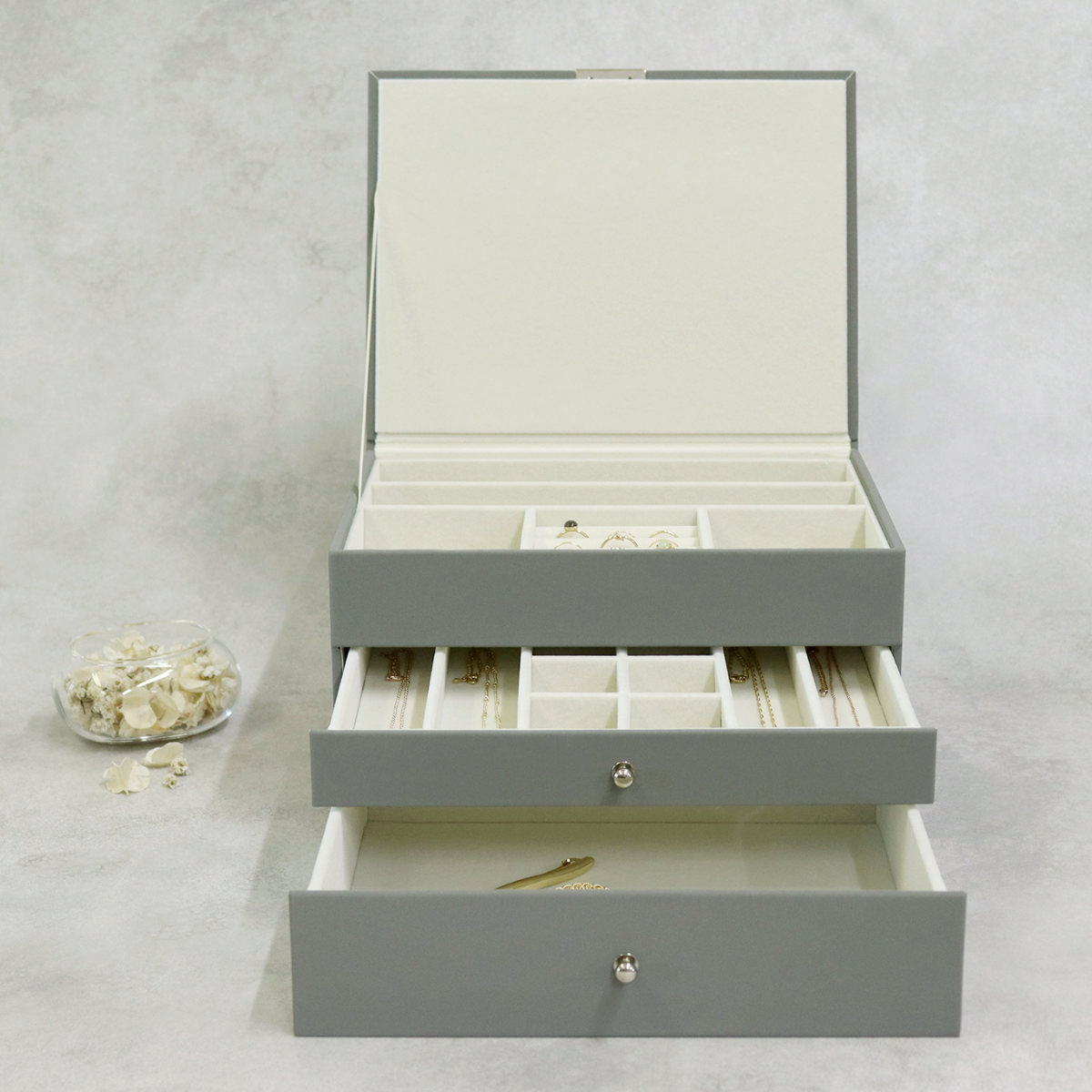 アクセサリーケース ジュエリーボックス Gage 3段 ( 収納 ジュエリー レザー調 アクセサリーボックス ボックス 仕切り ピアス 指輪 リング イヤリング 腕時計 ネックレス おしゃれ ベルベット ) 【ゼニスブルー】 ゼニスブルー