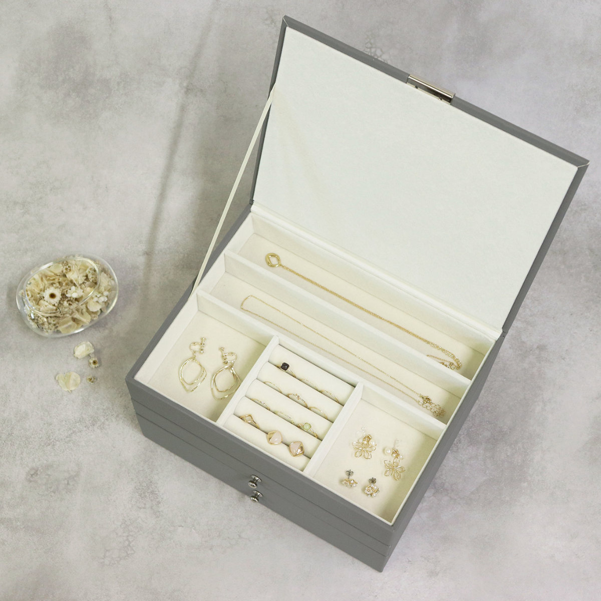 アクセサリーケース ジュエリーボックス Gage 3段 ( 収納 ジュエリー レザー調 アクセサリーボックス ボックス 仕切り ピアス 指輪 リング イヤリング 腕時計 ネックレス おしゃれ ベルベット ) 【ゼニスブルー】 ゼニスブルー