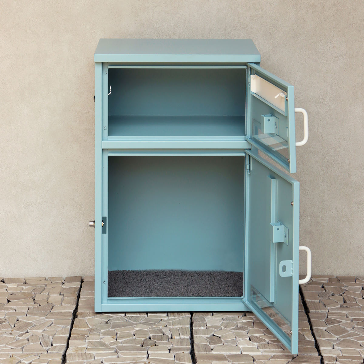 宅配ボックス 郵便ポスト 宅配ボックス付ポスト Loretta ロレッタ ( ポスト 宅配 ボックス 宅配ポスト 一戸建て用 スタンドポスト ポスト一体型 据え置き 置き配用ボックス 郵便 郵便受け 宅配BOX 2段式 プッシュキー 鍵付き ) 【アザーブルー】 アザーブルー