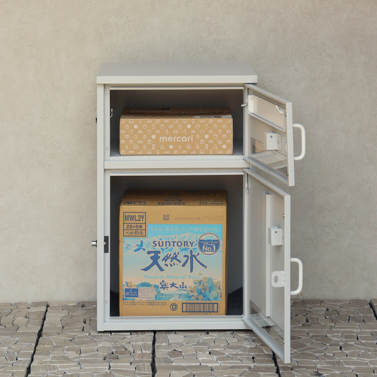 宅配ボックス 郵便ポスト 宅配ボックス付ポスト Loretta ロレッタ ( ポスト 宅配 ボックス 宅配ポスト 一戸建て用 スタンドポスト ポスト一体型 据え置き 置き配用ボックス 郵便 郵便受け 宅配BOX 2段式 プッシュキー 鍵付き ) 【アザーブルー】 アザーブルー