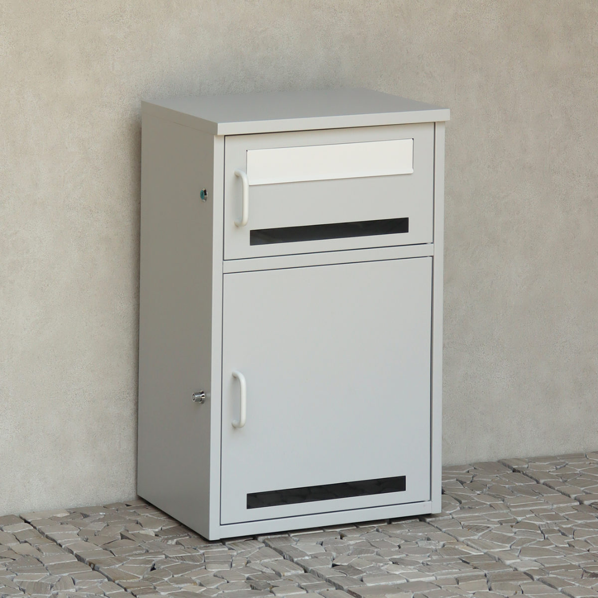 宅配ボックス 郵便ポスト 宅配ボックス付ポスト Loretta ロレッタ ( ポスト 宅配 ボックス 宅配ポスト 一戸建て用 スタンドポスト ポスト一体型 据え置き 置き配用ボックス 郵便 郵便受け 宅配BOX 2段式 プッシュキー 鍵付き ) 【アザーブルー】 アザーブルー