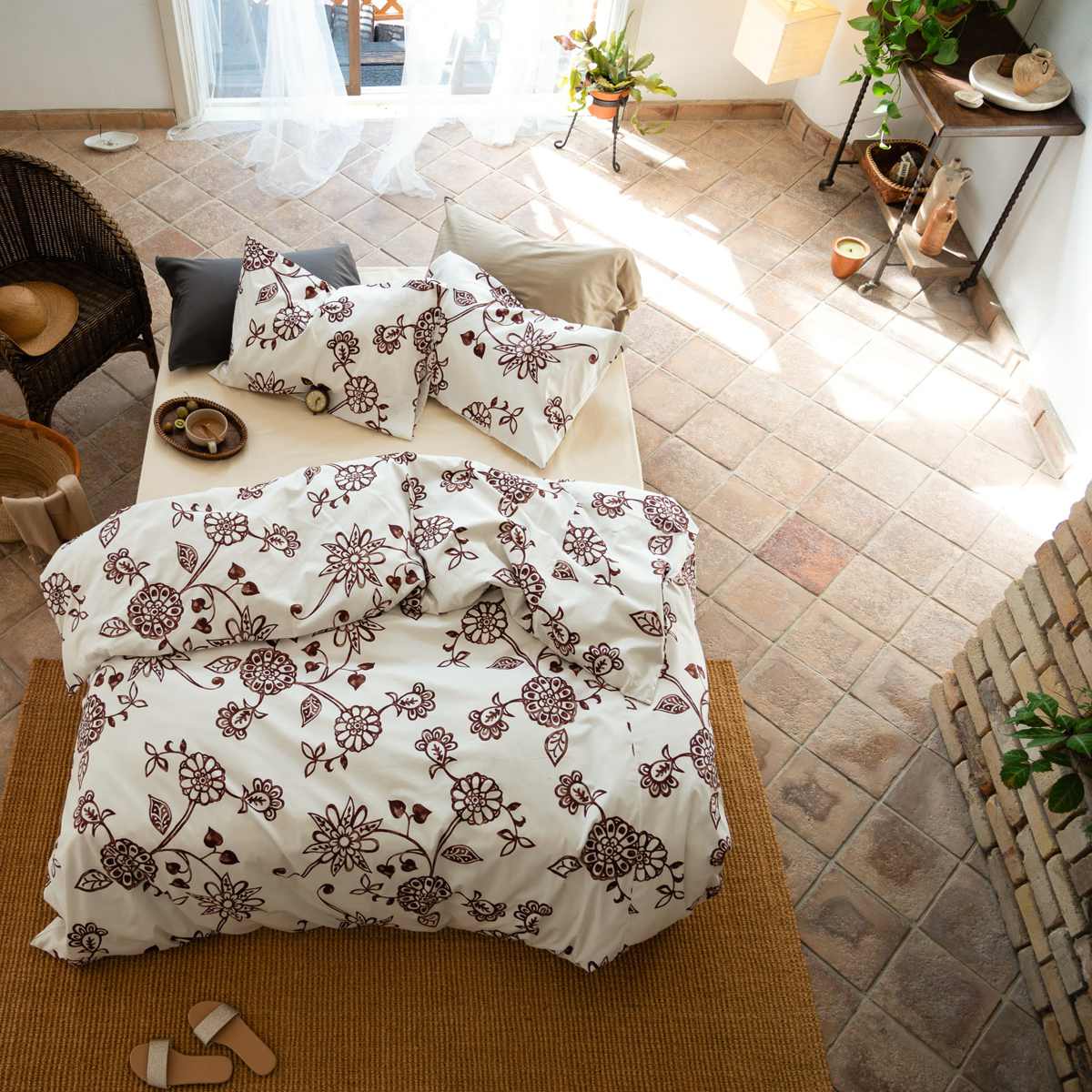 掛け布団カバー Fab the Home シングル エイジア 花柄 綿100% ( 布団カバー かけ布団カバー 掛けふとんカバー ファブザホーム コットン 綿 フラワー モノトーン ひも付き サイドファスナー ) 【ネイビー】 ネイビー