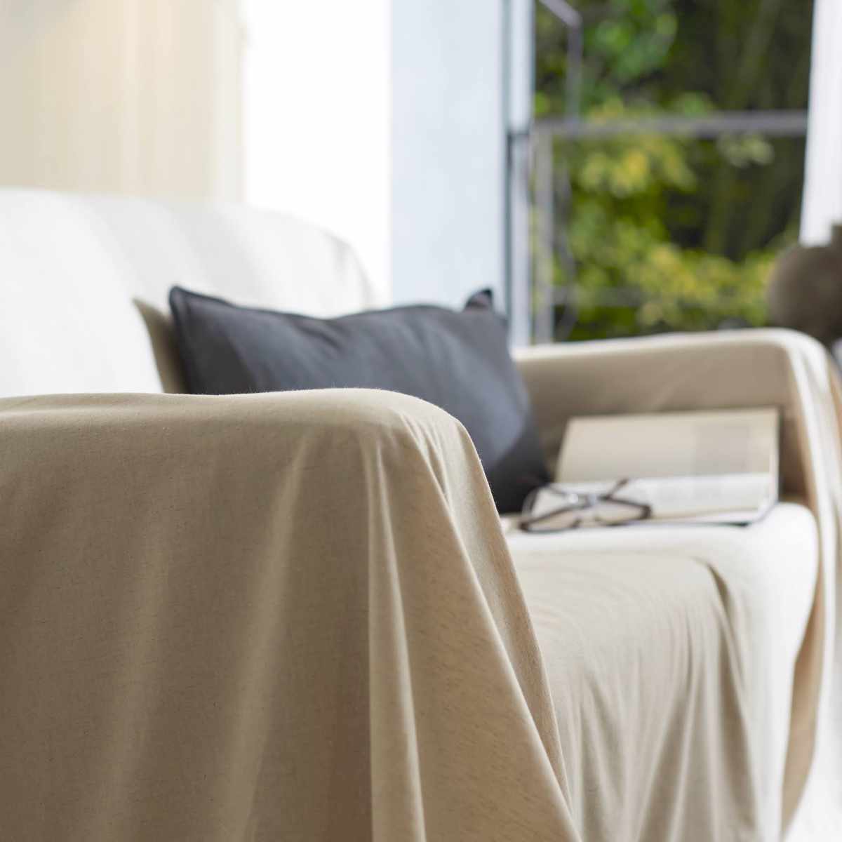 マルチカバー Fab the Home リネンミックス one-wash 150×210cm 綿麻混 ( ファブザホーム ベッドカバー マルチクロス ソファカバー リネン 麻 コットン 綿 寝具 ホワイト ナチュラル ) 【ナチュラル】 ナチュラル