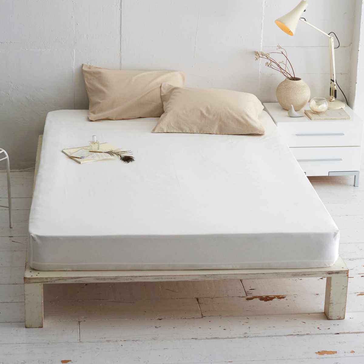 ボックスシーツ Fab the Home リネンミックス one-wash クイーン 綿麻混 ( ファブザホーム シーツ マットレス ベッド カバー 洗濯OK リネン 麻 コットン 綿 接ぎ目なし マチ30cm ゴム入 寝具 ホワイト ナチュラル ) 【ナチュラル】 ナチュラル