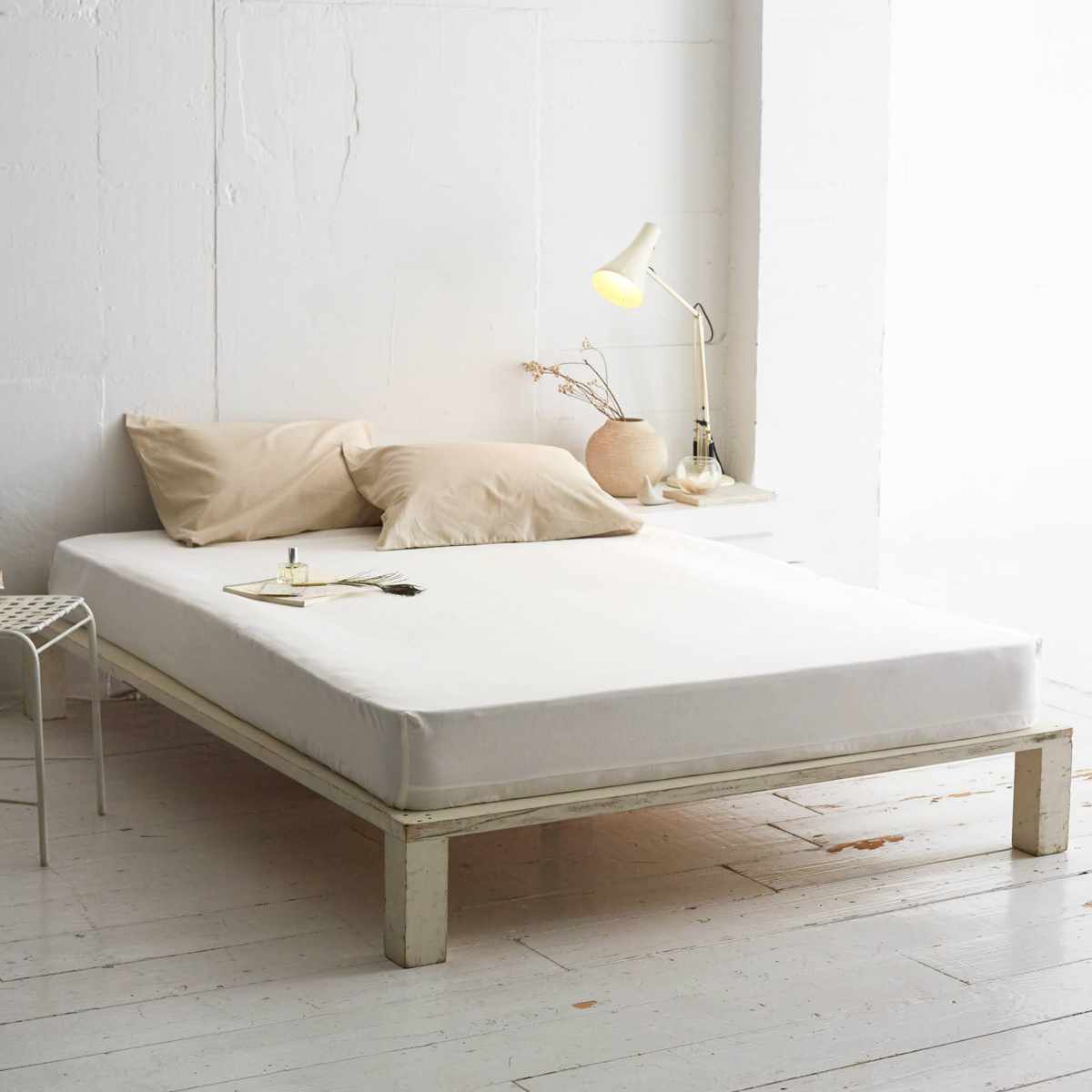 ボックスシーツ Fab the Home リネンミックス one-wash クイーン 綿麻混 ( ファブザホーム シーツ マットレス ベッド カバー 洗濯OK リネン 麻 コットン 綿 接ぎ目なし マチ30cm ゴム入 寝具 ホワイト ナチュラル ) 【ナチュラル】 ナチュラル