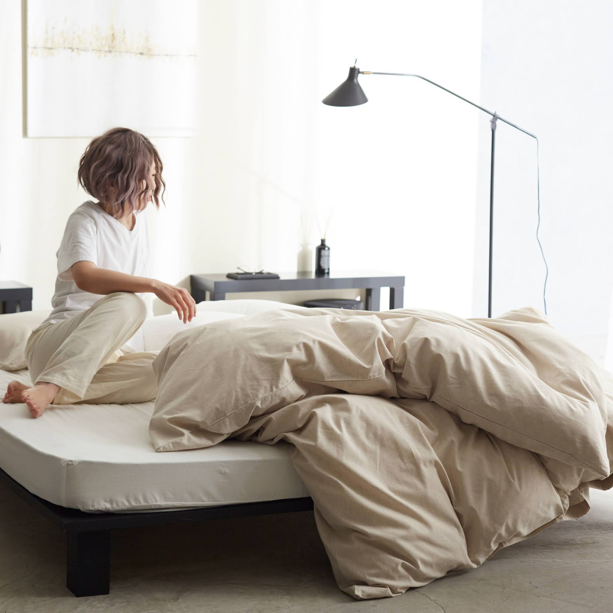 掛け布団カバー Fab the Home リネンミックス one-wash ダブル 綿麻混 ( ファブザホーム 布団カバー かけ布団カバー 掛けふとんカバー 洗濯OK リネン 麻 コットン 綿 寝具 ホワイト ナチュラル 無地 ) 【ナチュラル】 ナチュラル