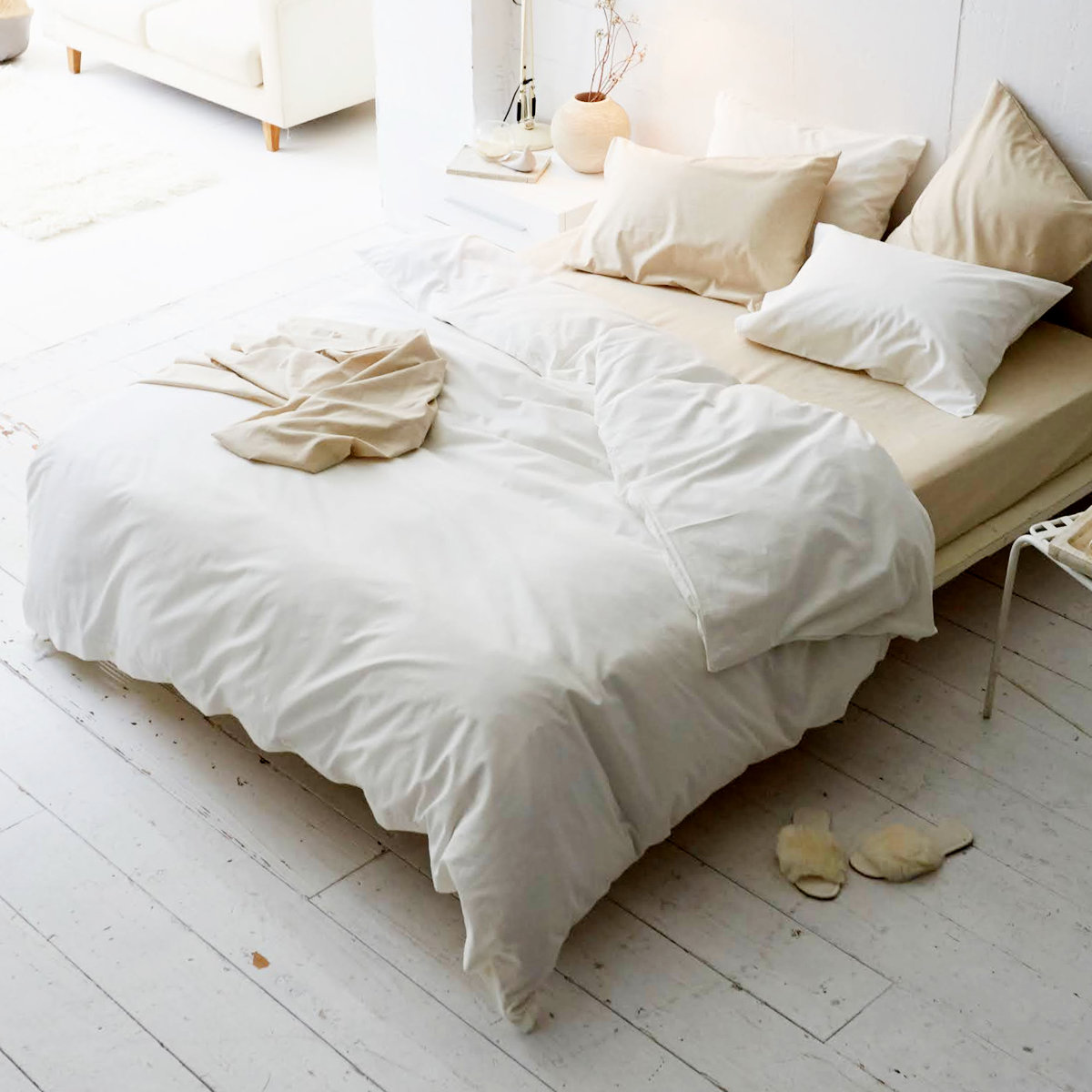 掛け布団カバー Fab the Home リネンミックス one-wash ダブル 綿麻混 ( ファブザホーム 布団カバー かけ布団カバー 掛けふとんカバー 洗濯OK リネン 麻 コットン 綿 寝具 ホワイト ナチュラル 無地 ) 【ナチュラル】 ナチュラル