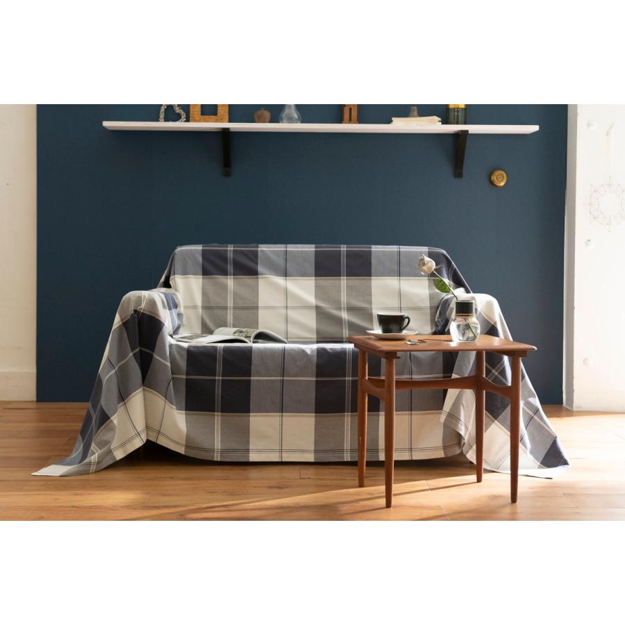 マルチカバー Fab the Home L 210×270cm アクロス 綿100% チェック柄 ( ソファカバー ベッドカバー フリークロス テーブルクロス 長方形 チェック ツイル織り コットン 接ぎ目なし ステッチ仕上げ ナチュラル )
