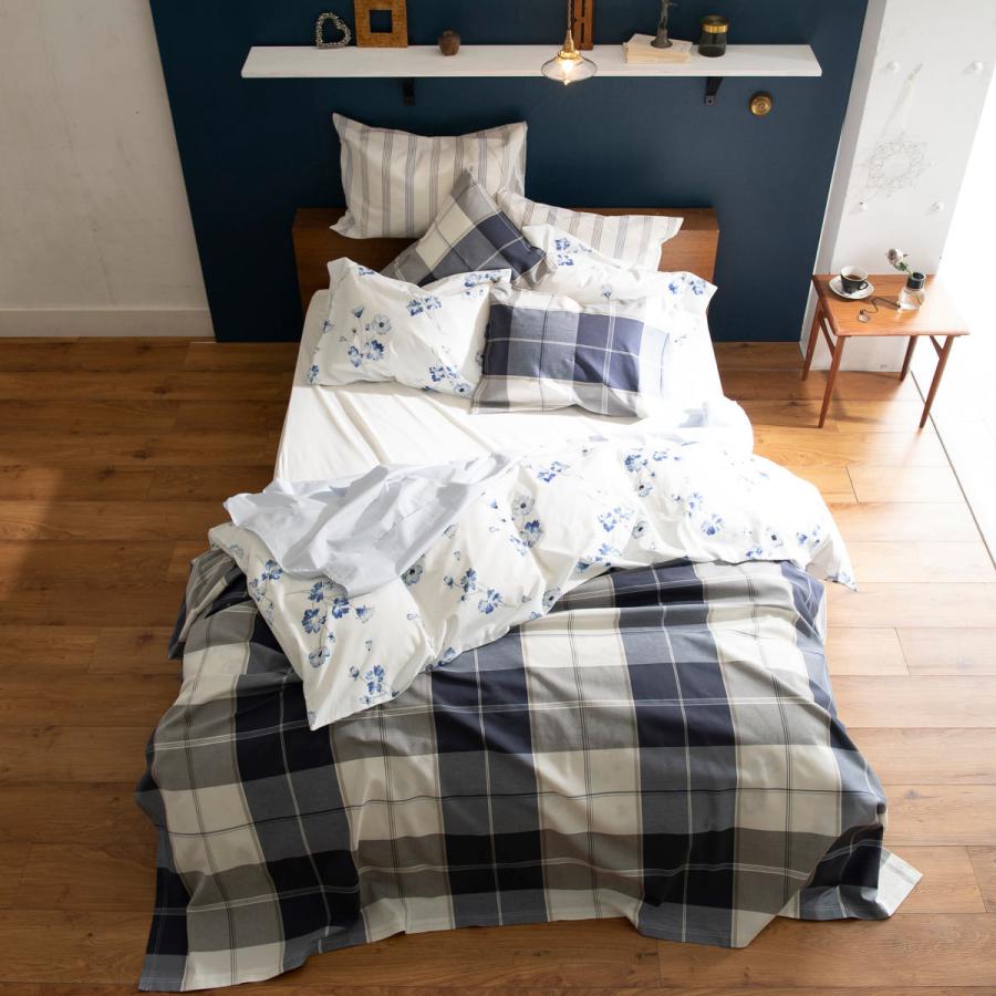 マルチカバー Fab the Home L 210×270cm アクロス 綿100% チェック柄 ( ソファカバー ベッドカバー フリークロス テーブルクロス 長方形 チェック ツイル織り コットン 接ぎ目なし ステッチ仕上げ ナチュラル )